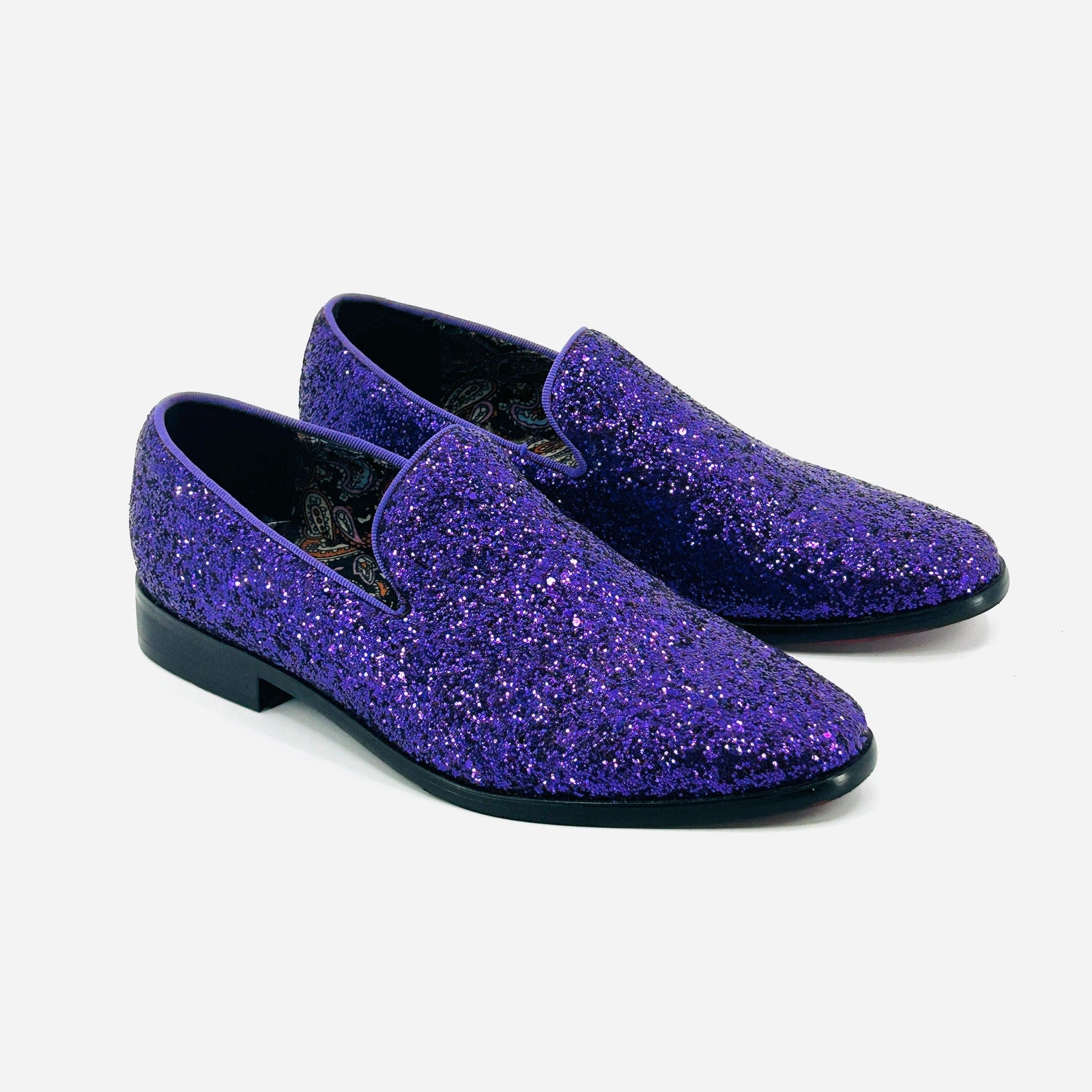 Enzo Romeo Purple Glitter Sparkle Slip-On Loafers Dress Shoes