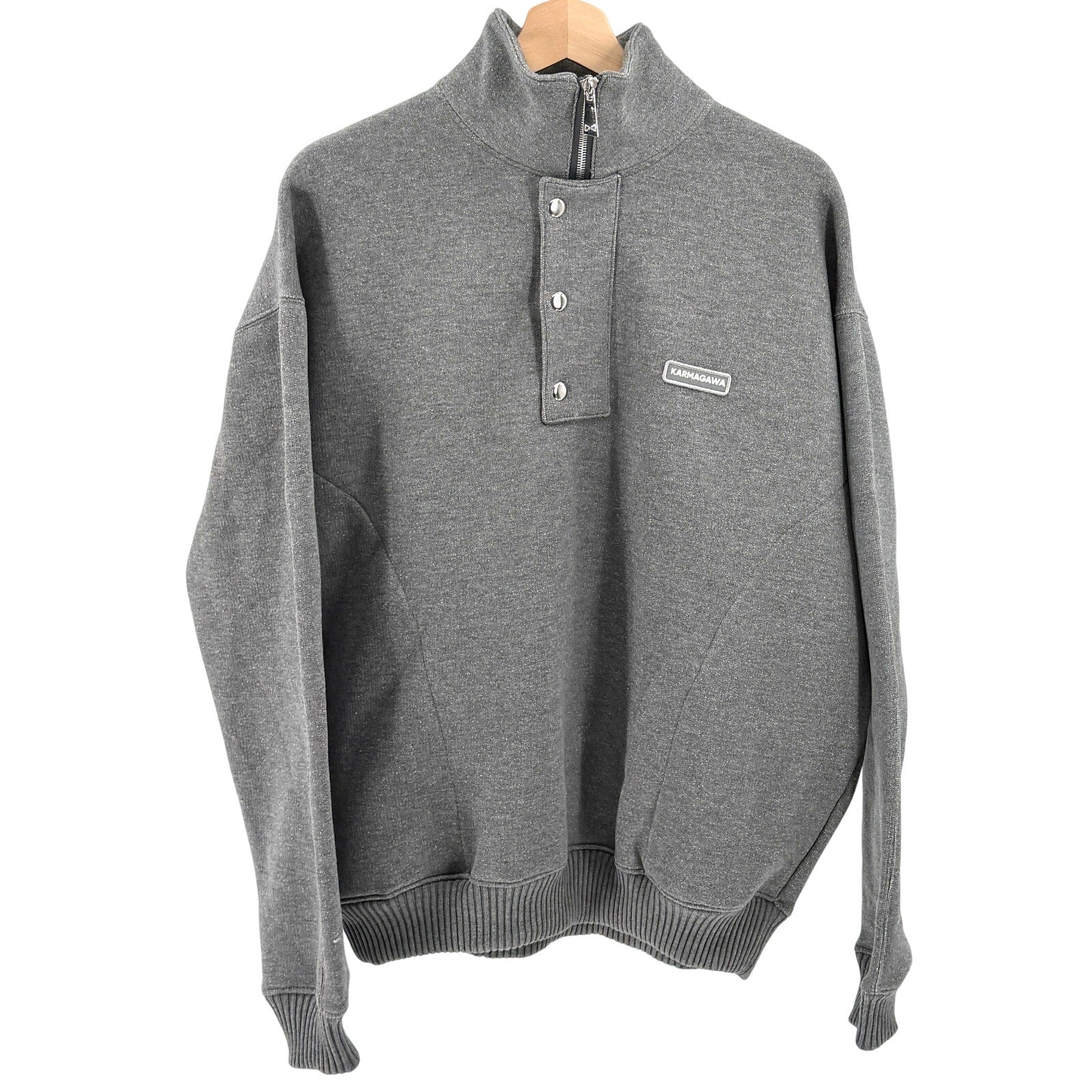 NWT Karmagawa Grey Half Zip Snap Button Mock Neck Sweatshirt