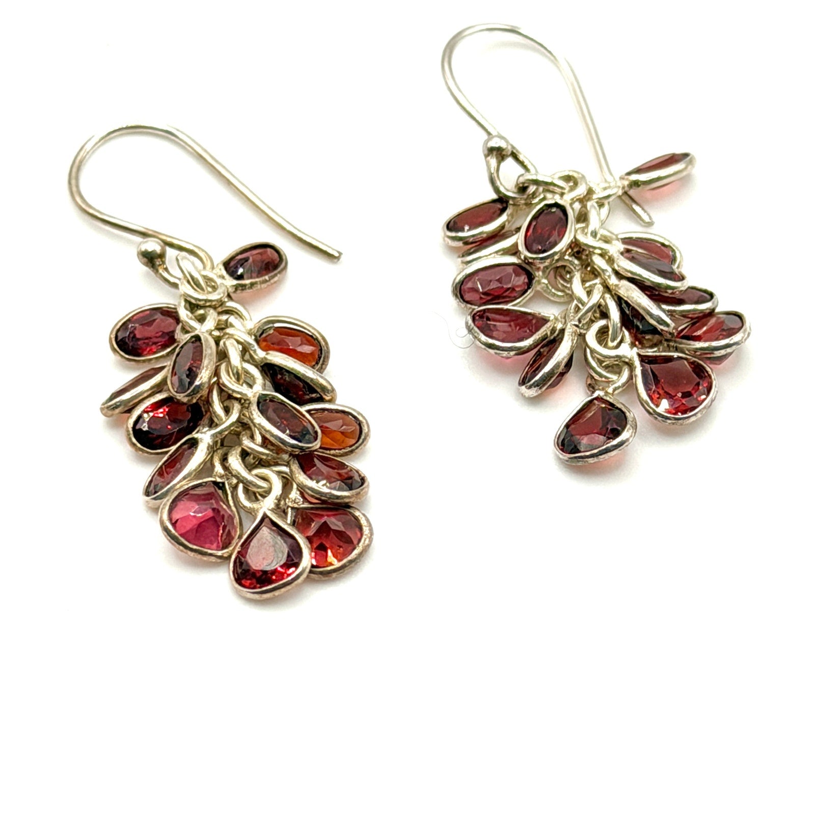 Vintage 90s Garnet Red Sterling Silver Bohemian Cascade Dangle Earrings
