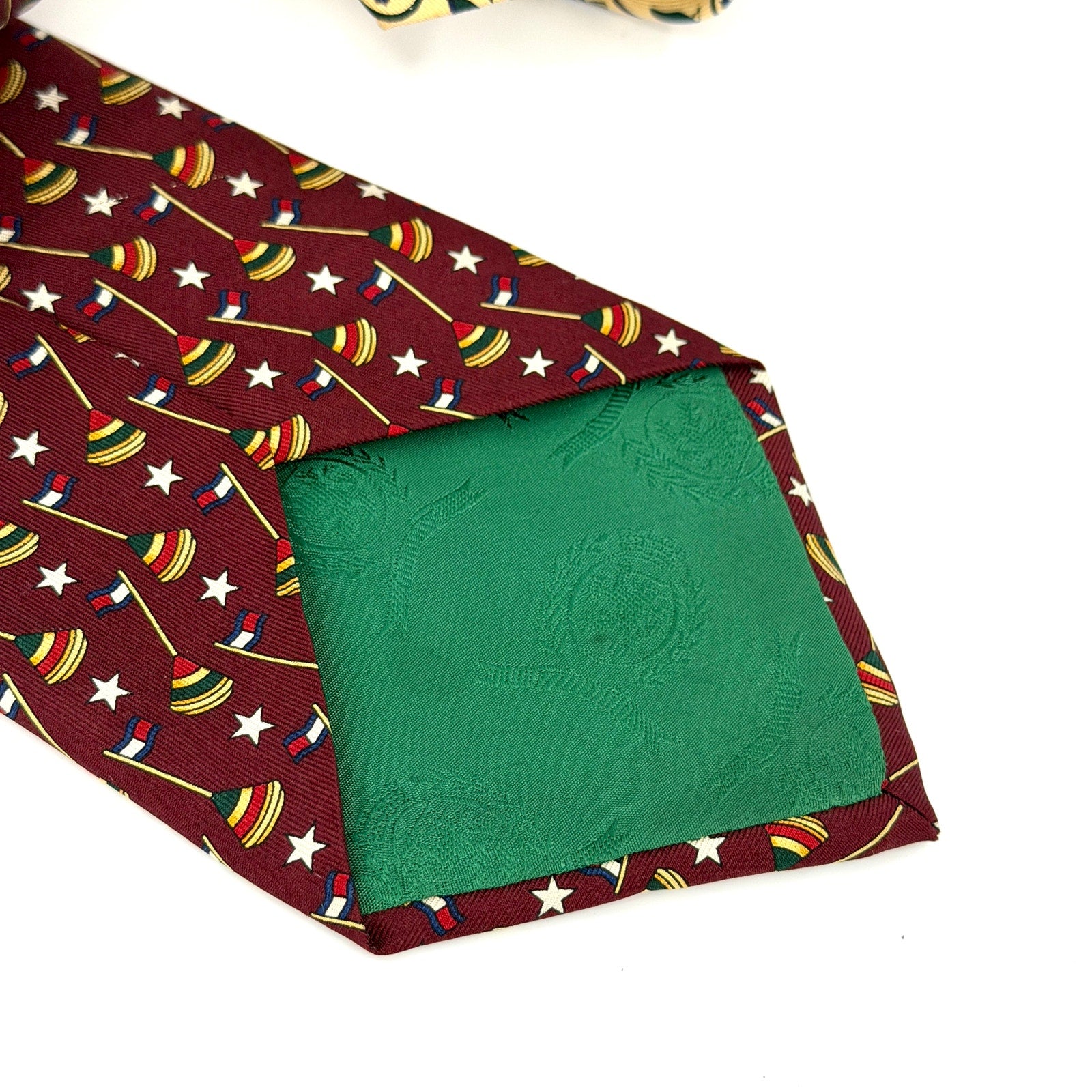 Vintage 90s Tommy Hilfiger Maroon Beige 100% Silk Nautical Flag Crest Necktie