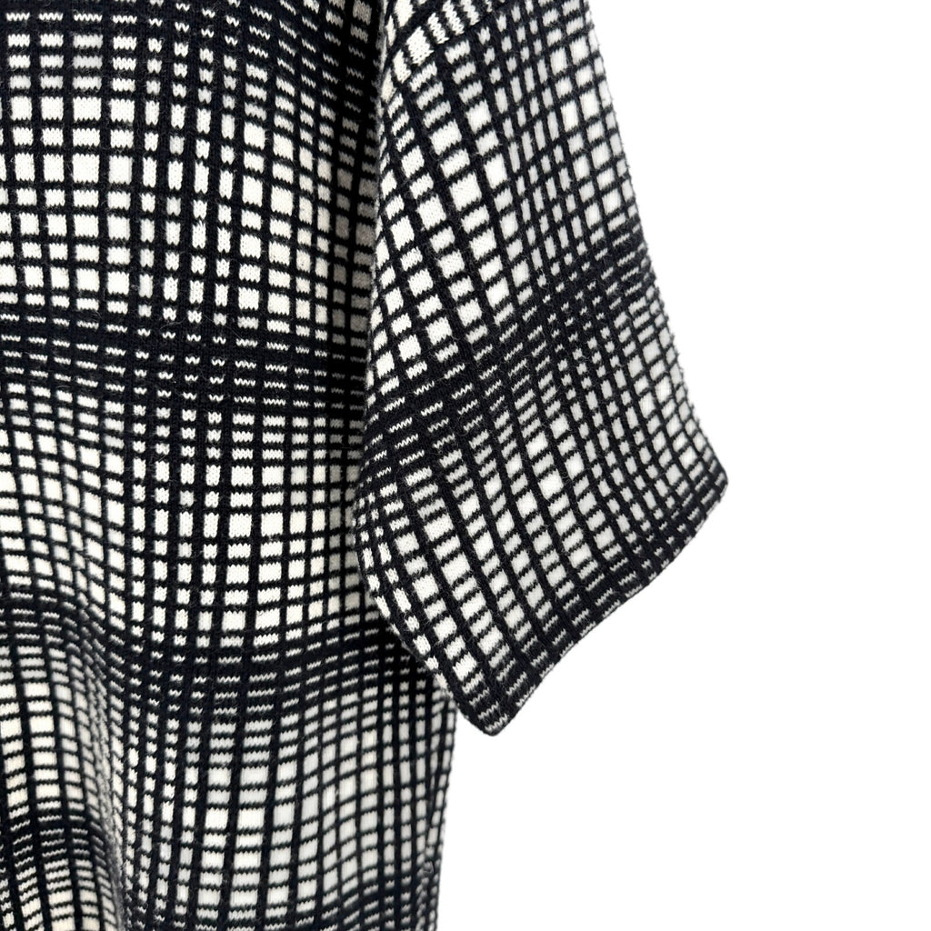 French Connection Black White Grid Plaid Zip Mock Neck Sweater Top