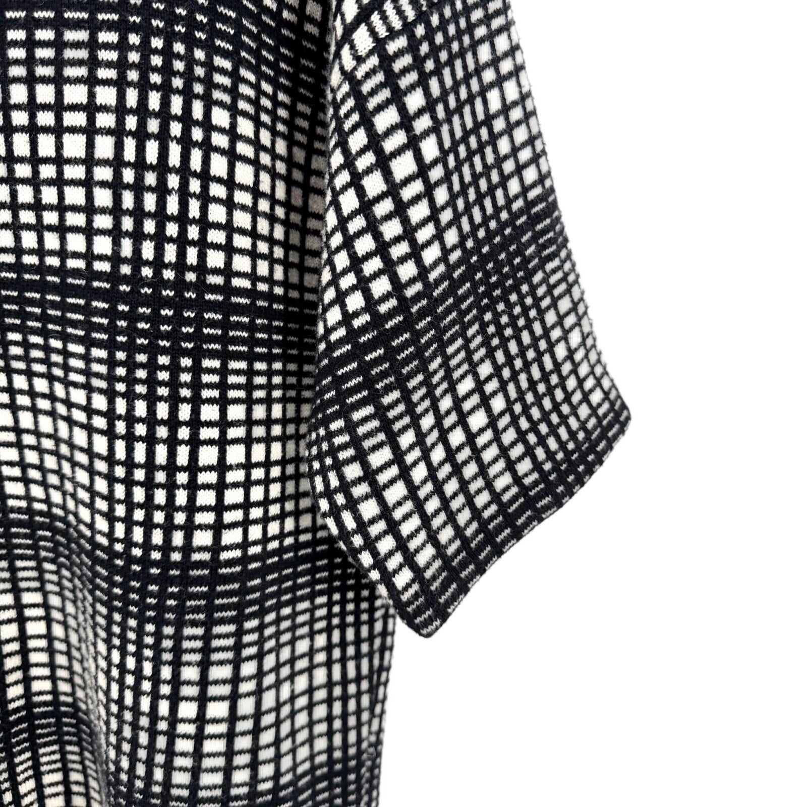 French Connection Black White Grid Plaid Zip Mock Neck Sweater Top
