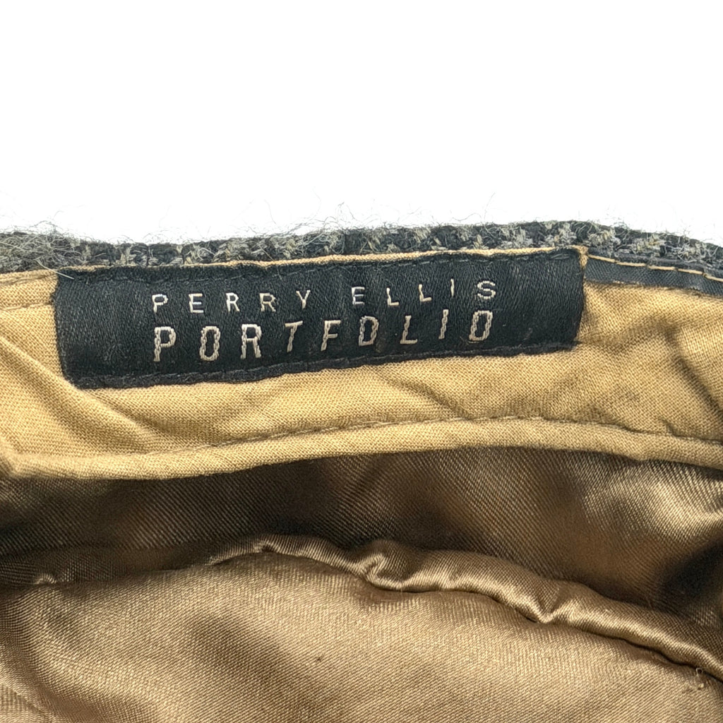 Vintage 90s Perry Ellis Portfolio Grey Black Houndstooth 100% Wool Newsboy Hat