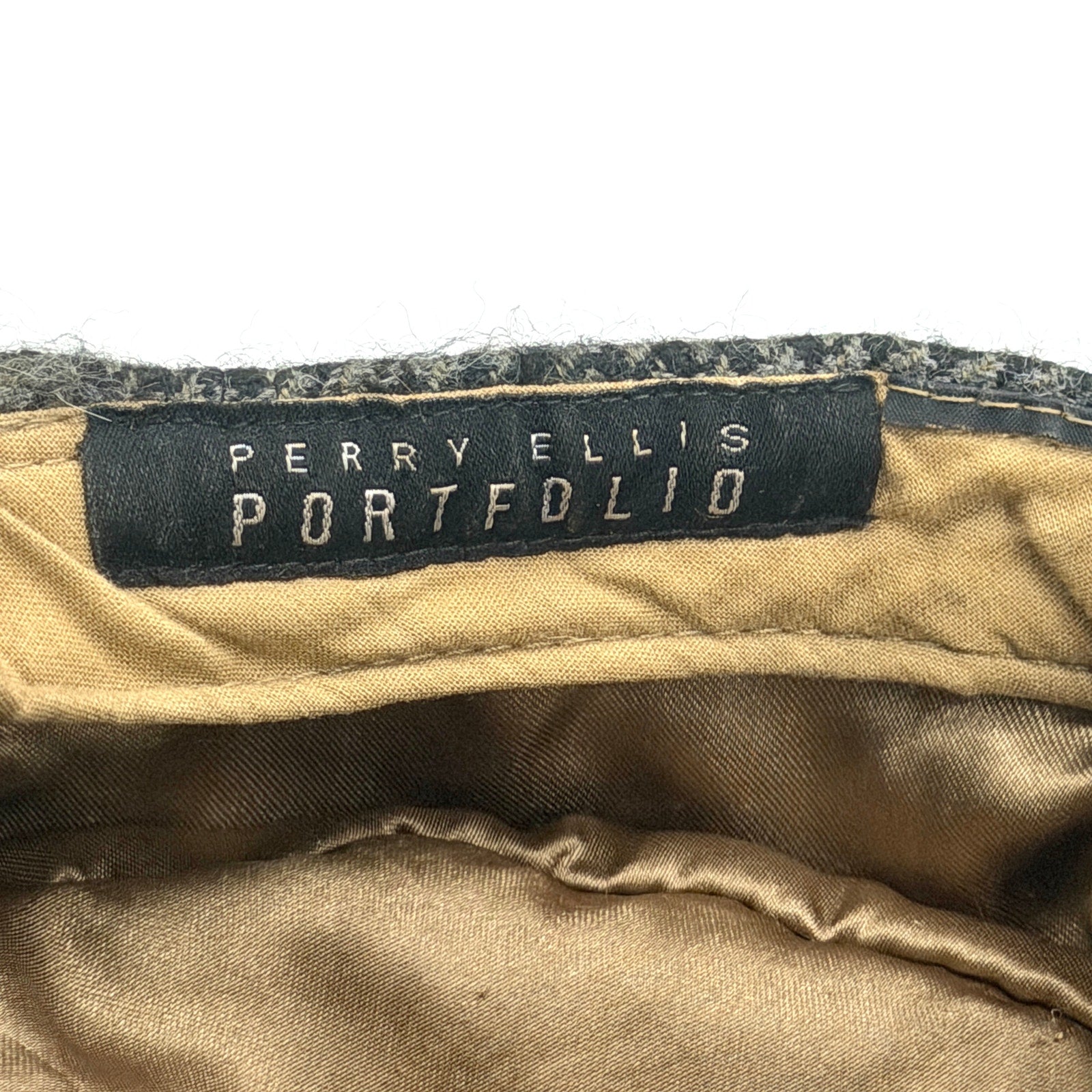 Vintage 90s Perry Ellis Portfolio Grey Black Houndstooth 100% Wool Newsboy Hat