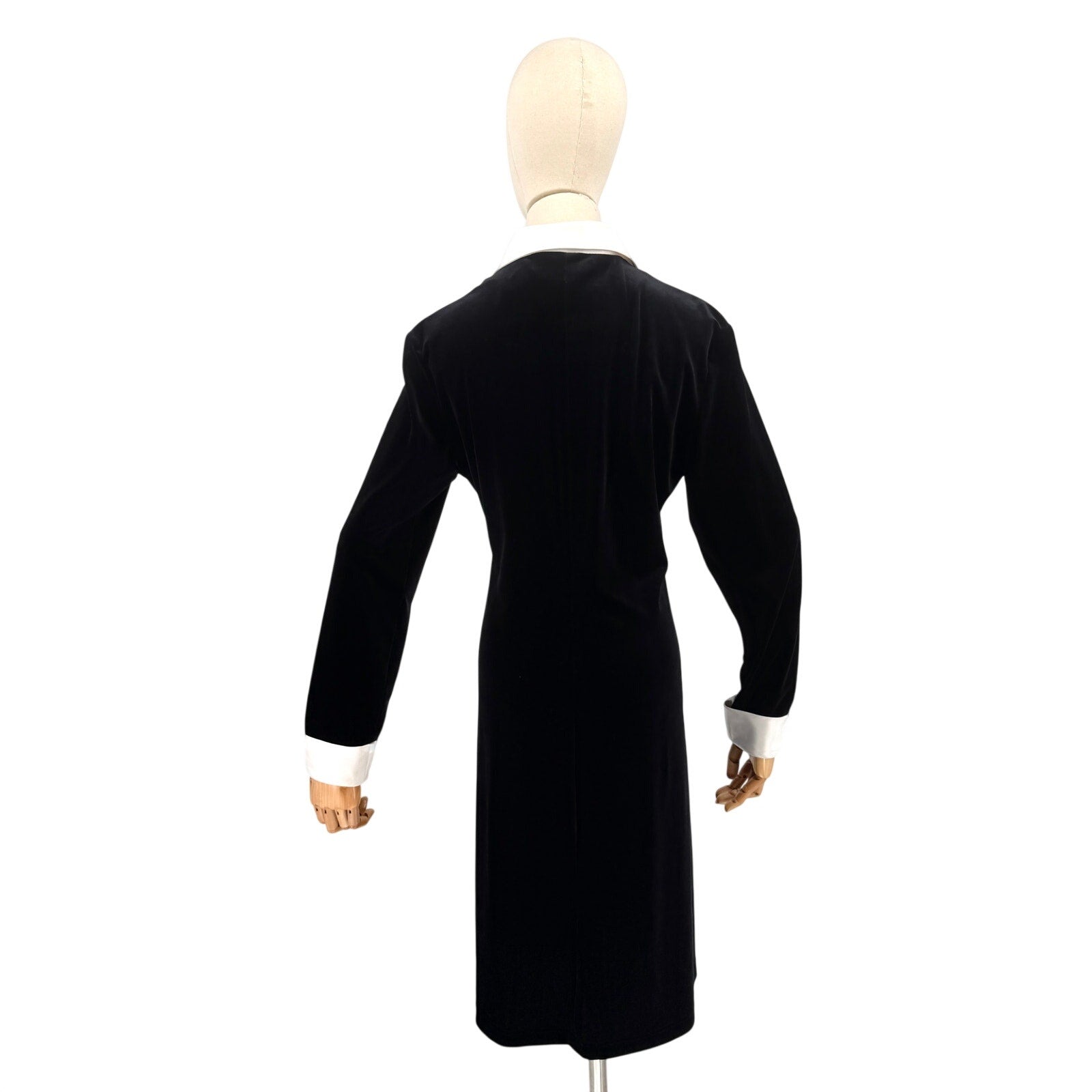 Vintage 90s Ronni Nicole Black Mod Long Sleeve Velvet Shirt Midi Dress