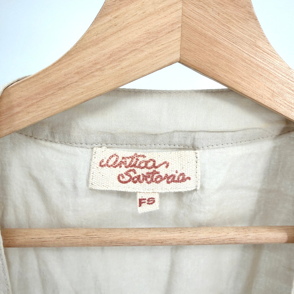 Antica Sartoria Beige Teal 100% Cotton Embroidered Lace Tunic Top