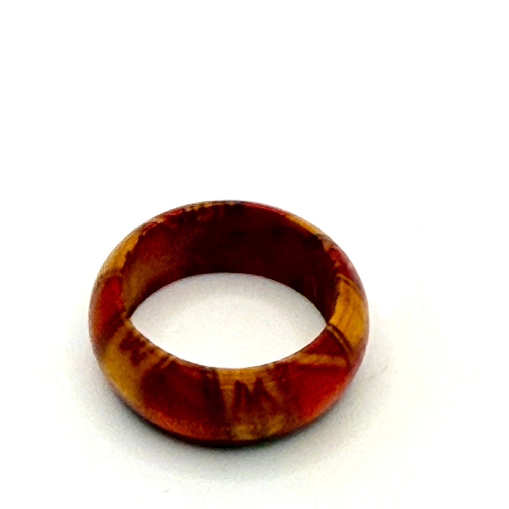 Vintage Villager Red Yellow Wooden Statement Band Ring