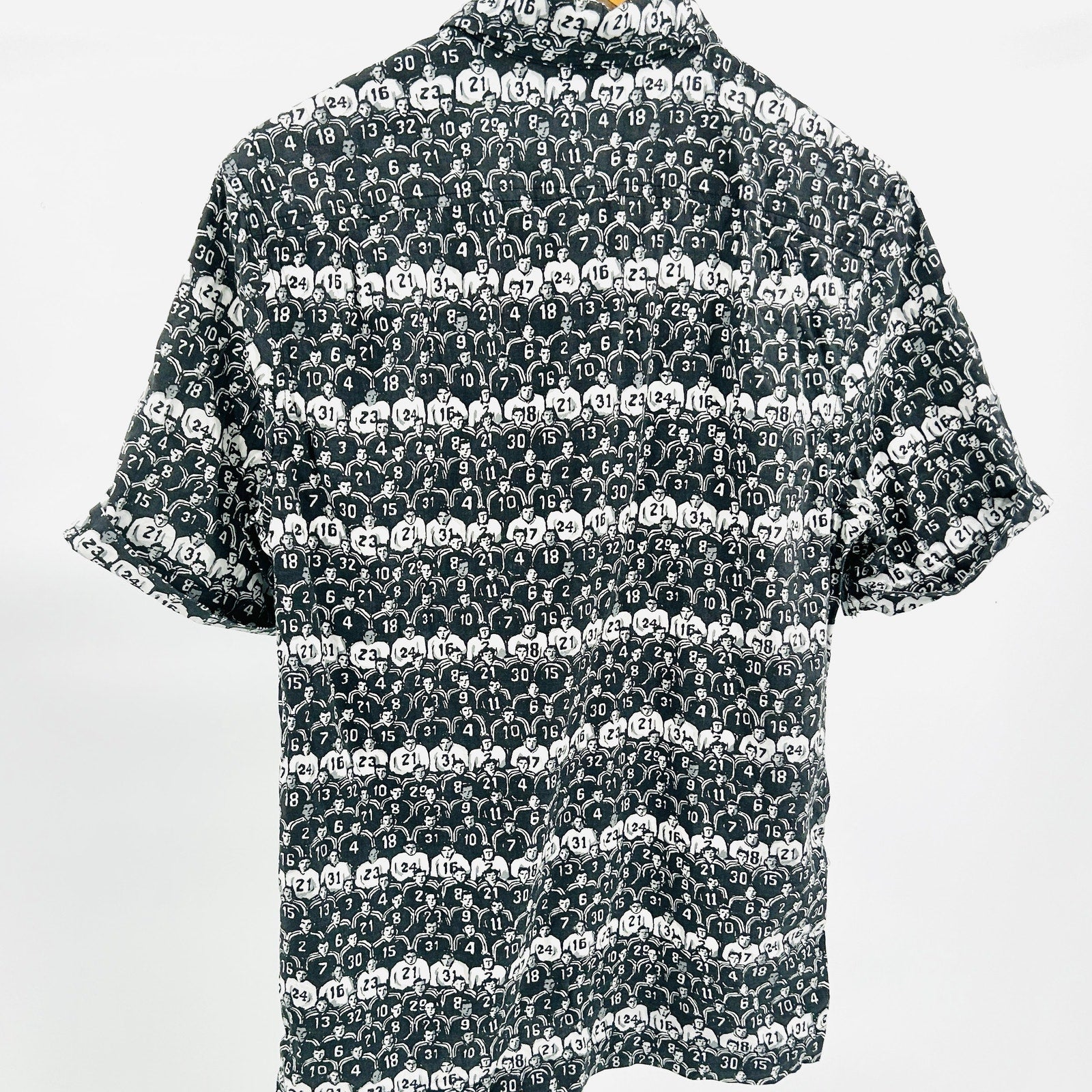 Original Penguin Black White Cotton Viscose Graphic Football Print Shirt