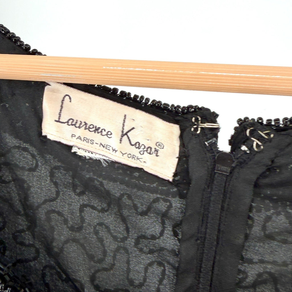 Vintage 90s Lawrence Kazar Black 100% Silk Beaded Cocktail Gown