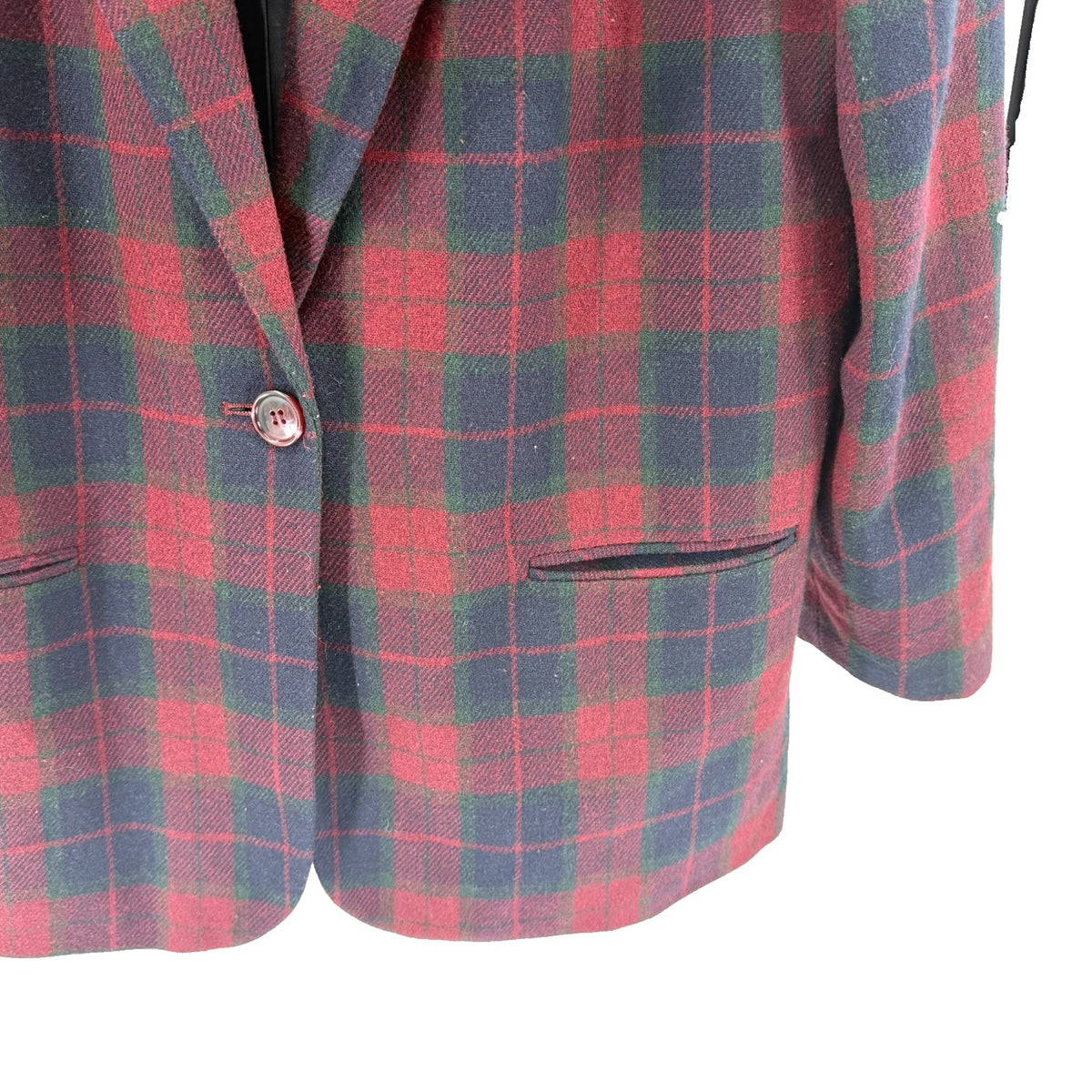 Vintage 90s Sag Harbor Red Navy Plaid Oversized Velvet Collar Blazer