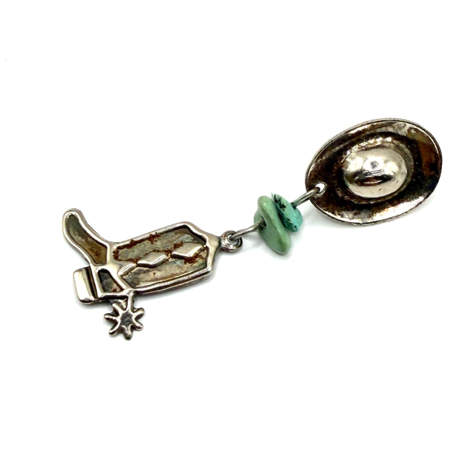 Vintage 90s Silver Turquoise Southwestern Cowboy Boot Saddle Drop Earrings
