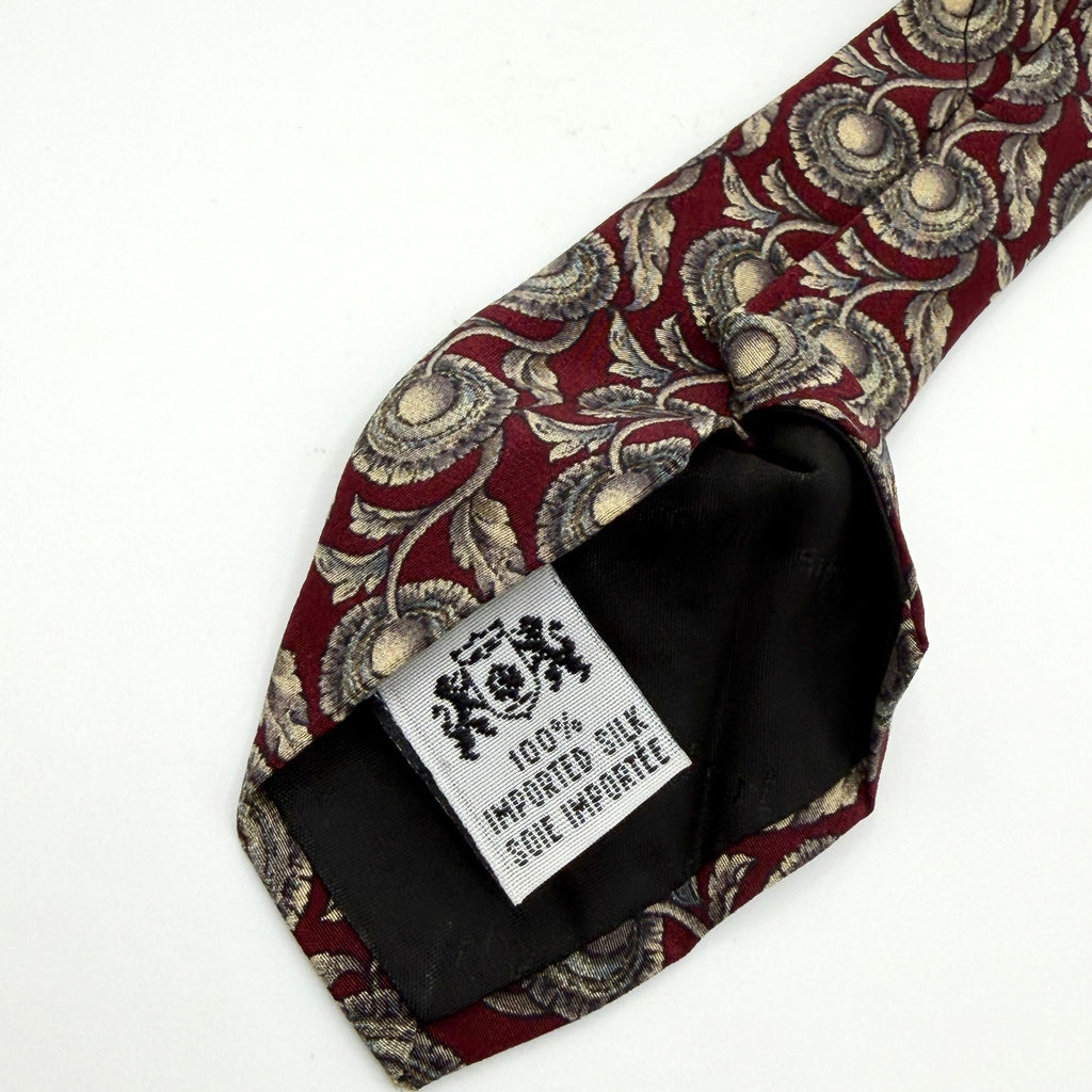 Vintage 90s Metropolitan Museum of Art Silk Maroon Floral Medallion Necktie