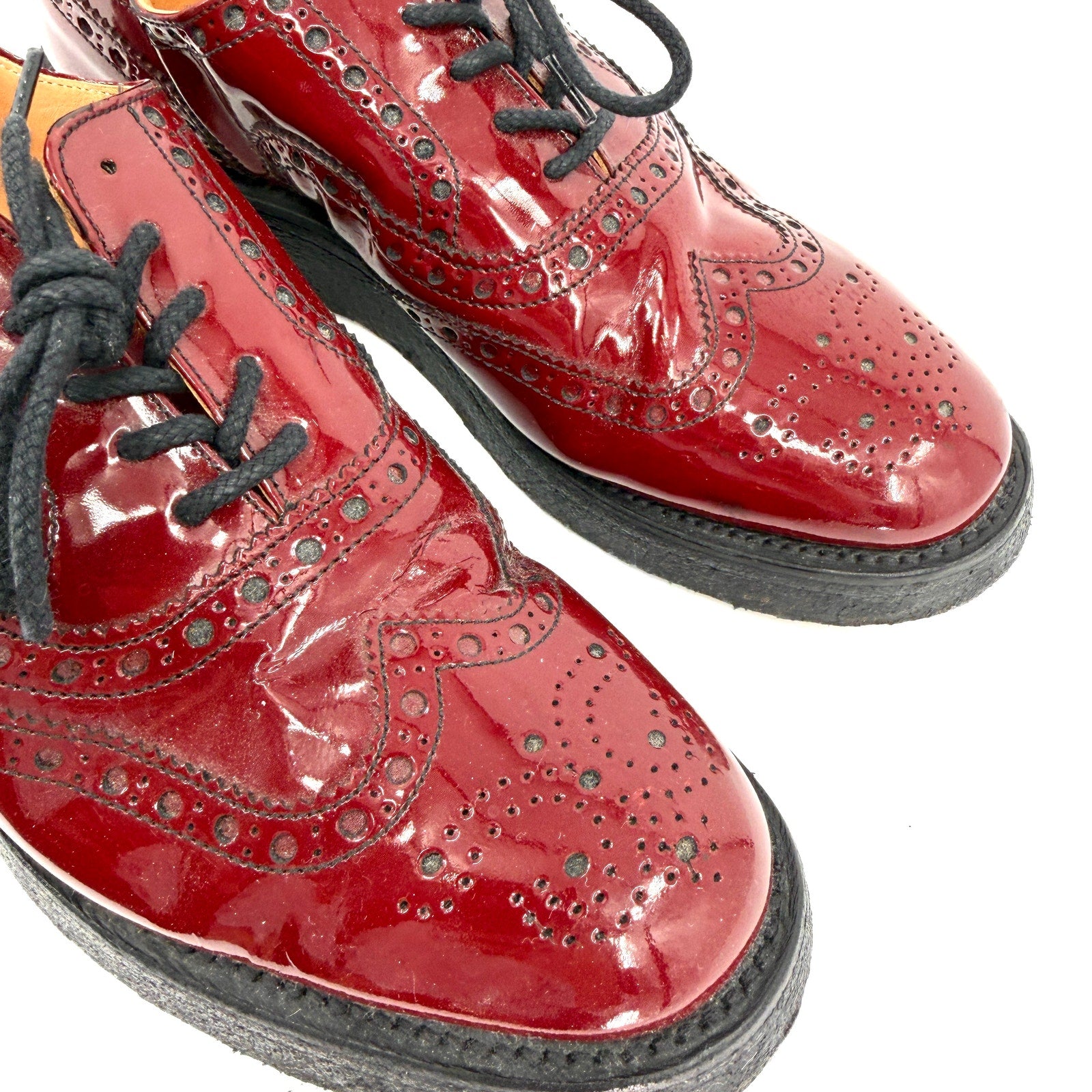 Vintage 90s Nepco Footwear Red Patent Leather Wingtip Platform Brogues