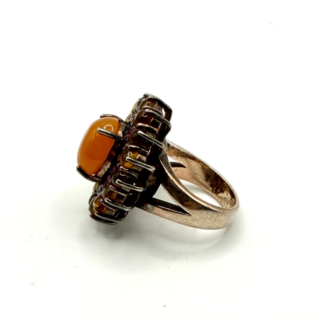 Vintage y2K Orange Jade Sapphire Citrine Sterling Silver Cocktail Ring
