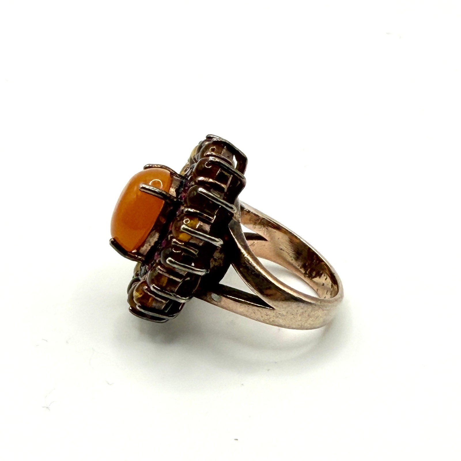 Vintage y2K Orange Jade Sapphire Citrine Sterling Silver Cocktail Ring