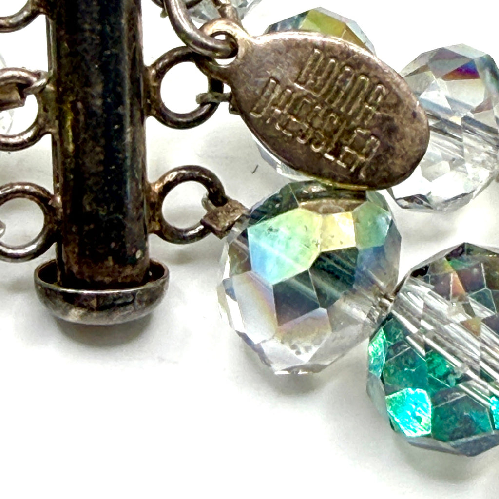 Vintage 90s Donna Dressler Signed Sterling AB Glass Crystal 3 Strand Necklace