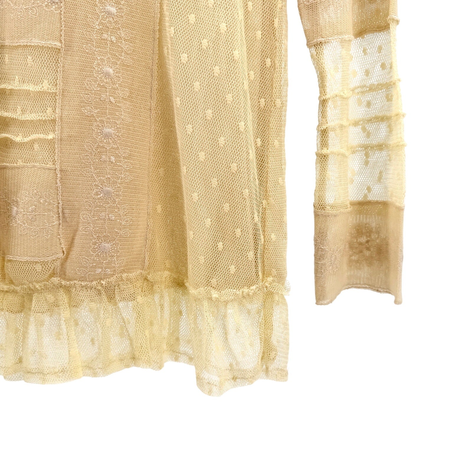 American Rag Cream Lace Pointelle Mesh Ruffle Blouse