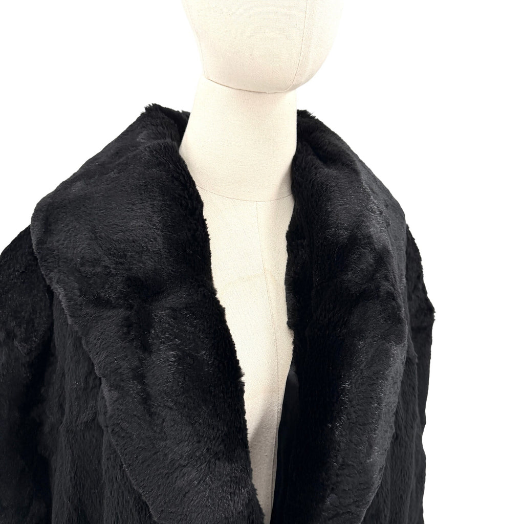 Vintage 90s Black Genuine Sheared Nutria Fur Long Duster Overcoat Jacket