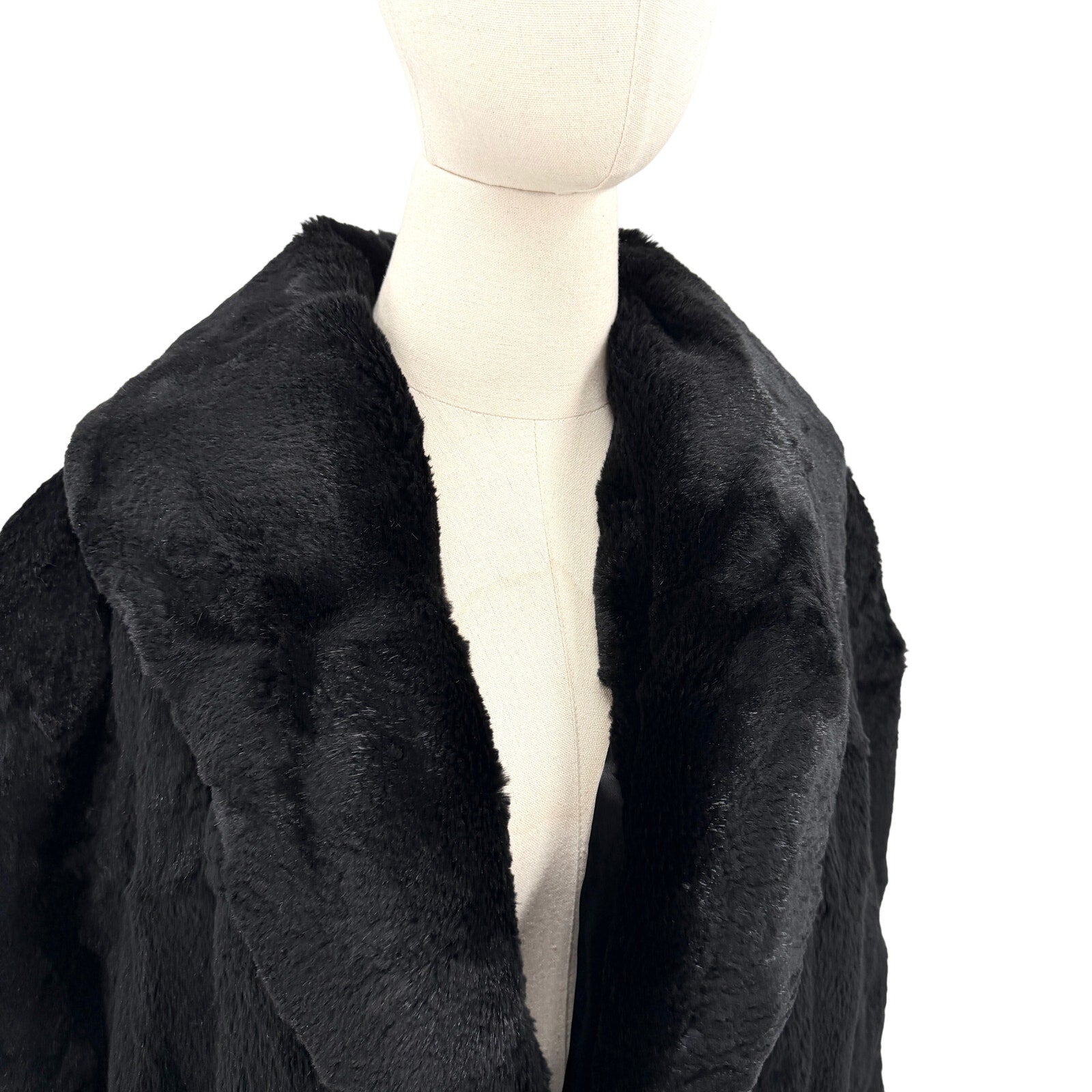 Vintage 90s Black Genuine Sheared Nutria Fur Long Duster Overcoat Jacket