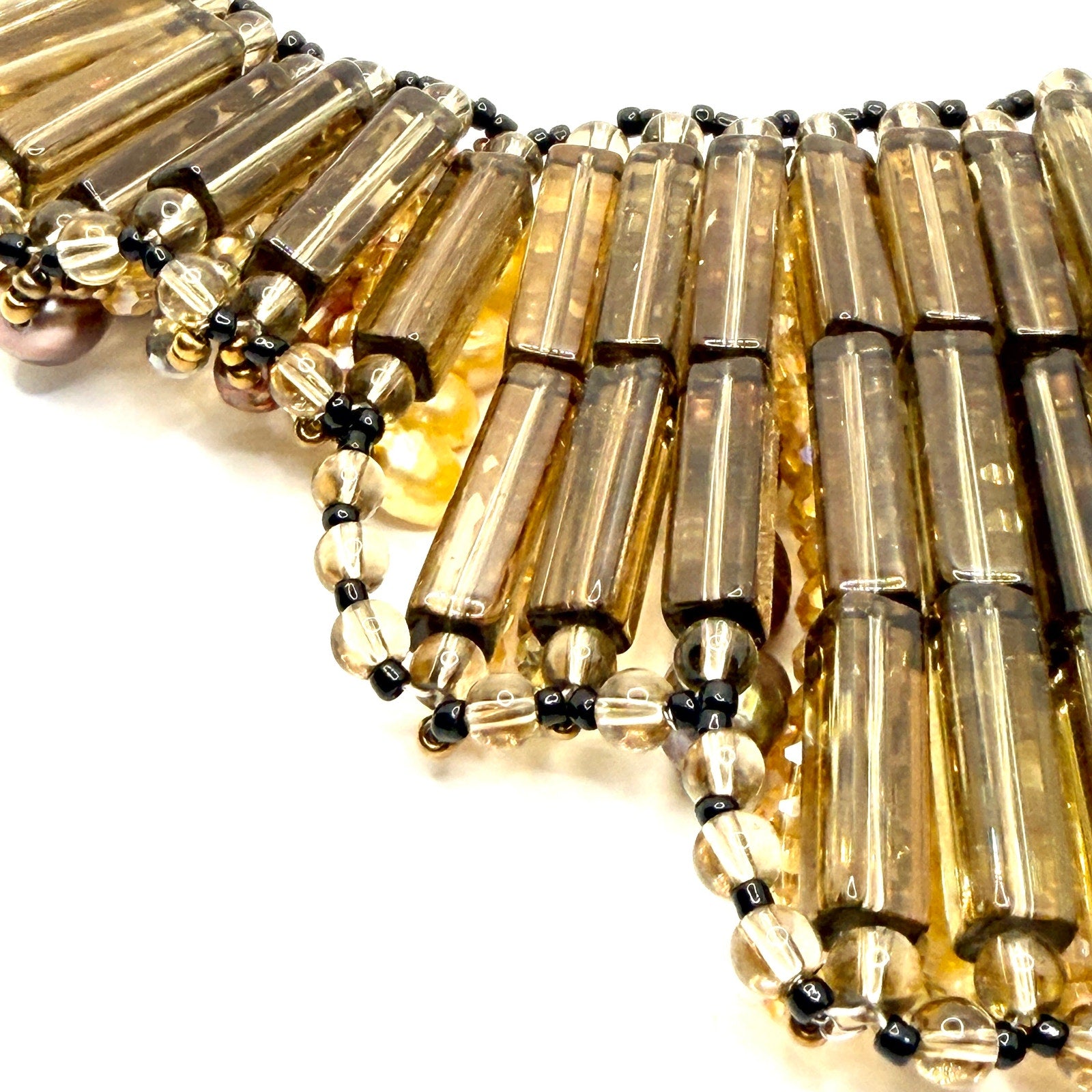 Vintage 90s Multi-Strand Genuine Pearl Glass Bib Statement Necklace