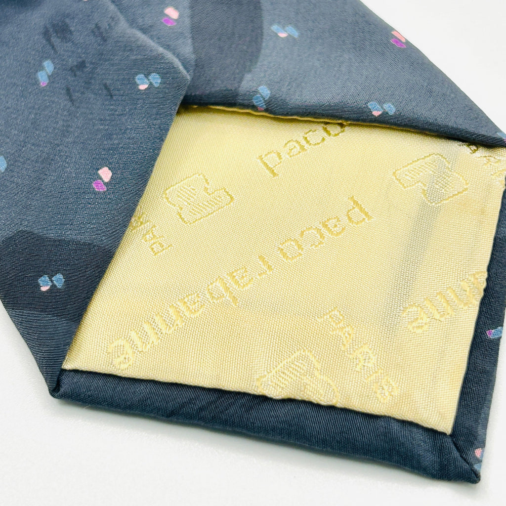 Vintage 80s Paco Rabanne Paris Silk Gray Abstract Dot Handmade Tie