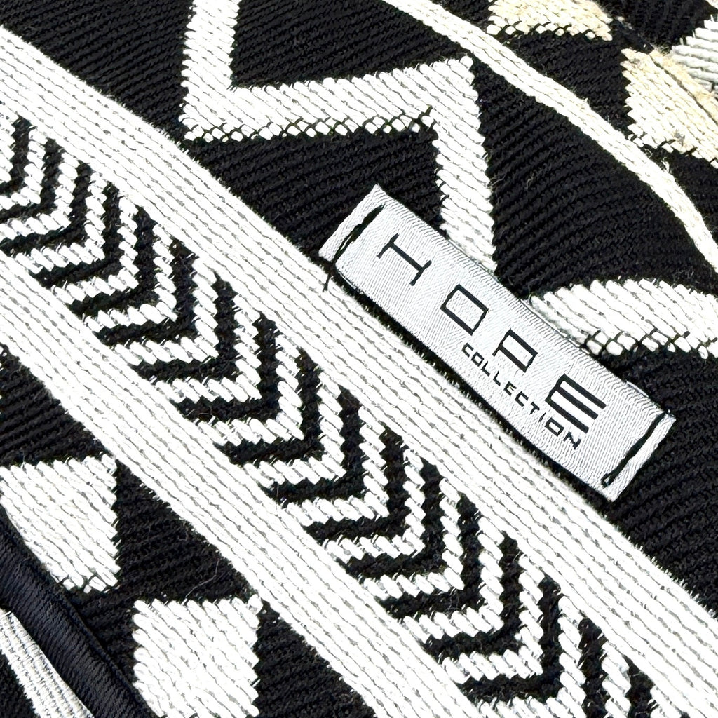 Hope Black White Aztec Tribal Geometric Snap Front Collarless Jacket