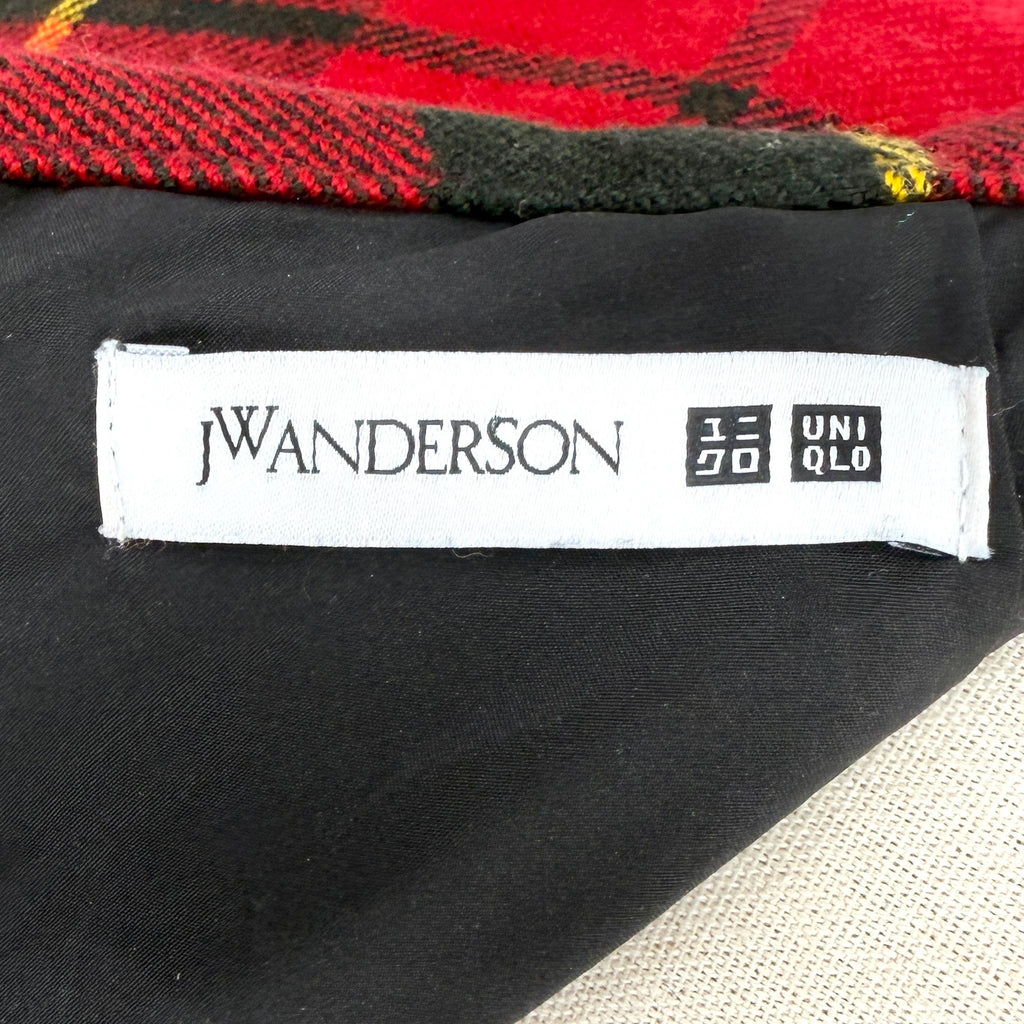 JW Anderson x Uniqlo Red Tartan Plaid Asymmetrical Fringe Midi Kilt Skirt