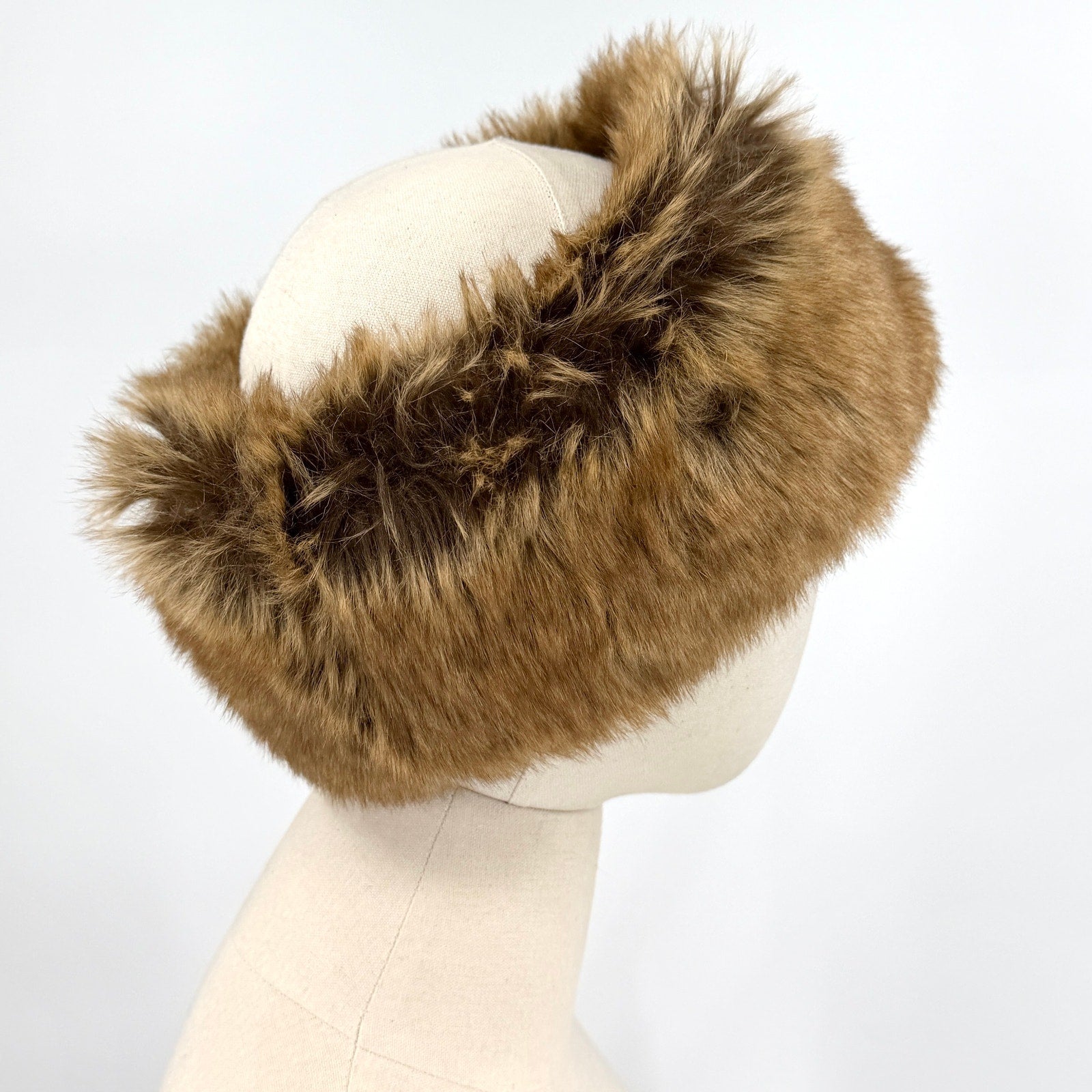Vintage Y2K Brown Faux Fur Fluffy Slip On Warm Winter Headband Wrap