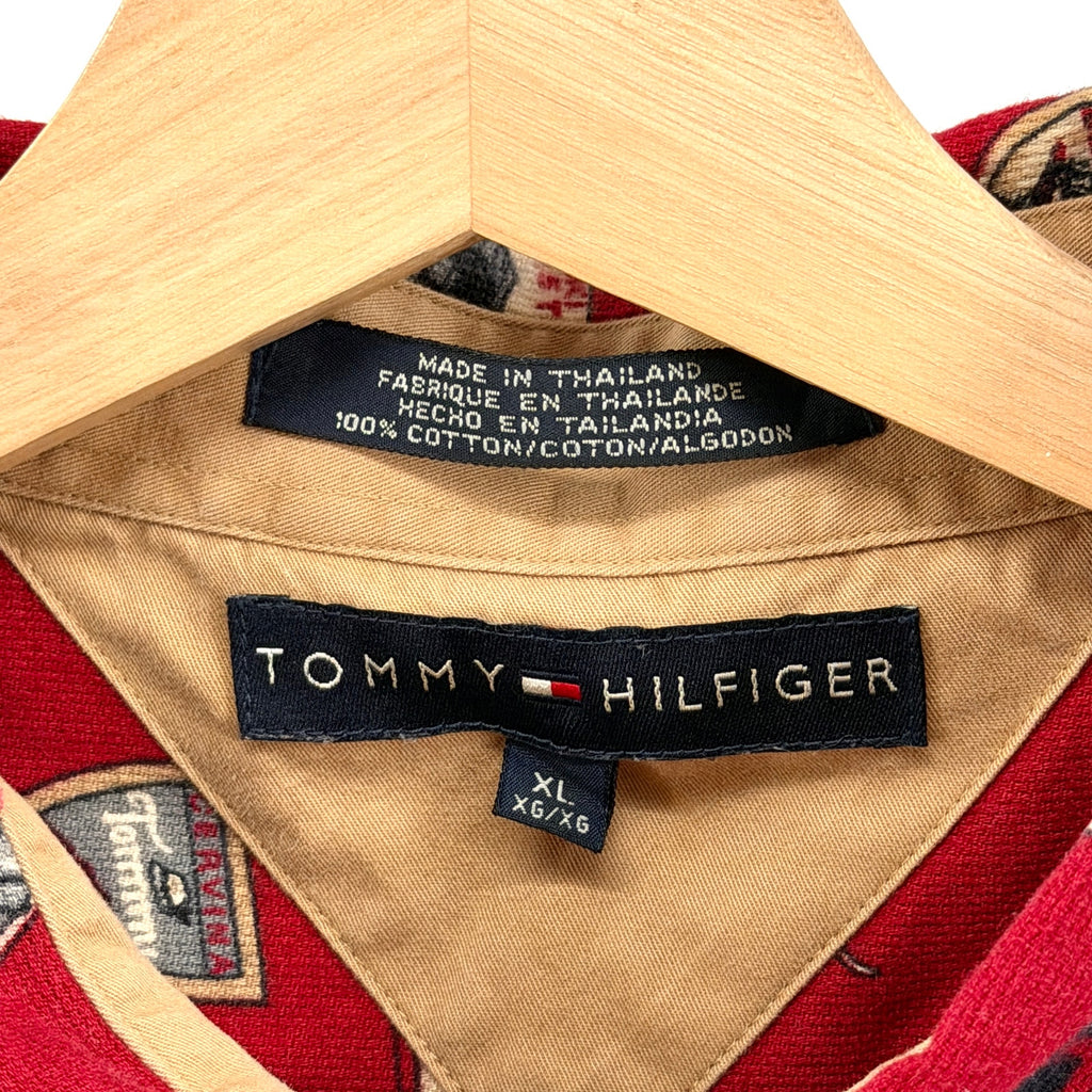 Vintage 90s Tommy Hilfiger Red 100% Cotton AOP Ski Icons Button Down Shirt
