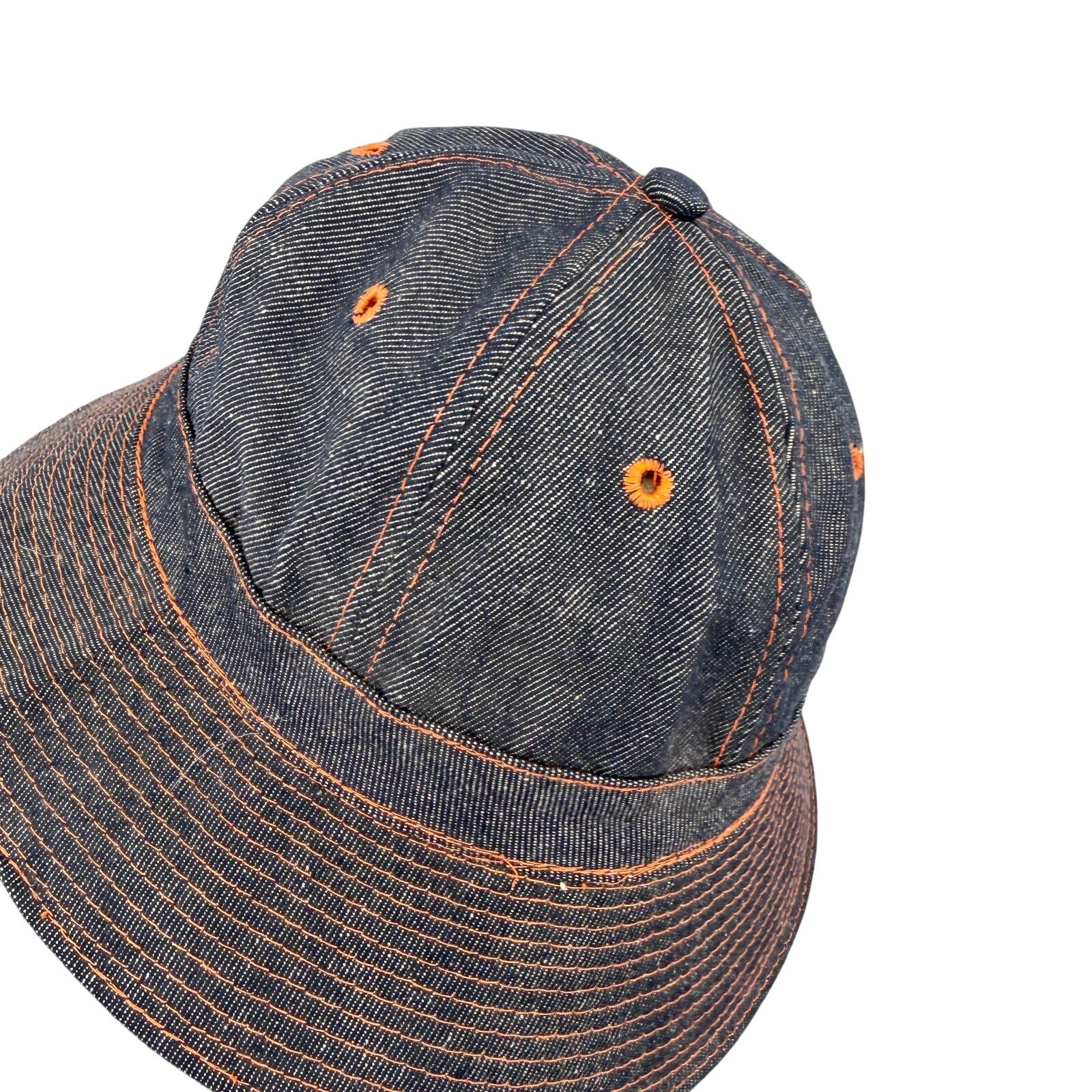 Vintage 80s Markwort Dark Blue Denim Orange Stitch Bucket Hat