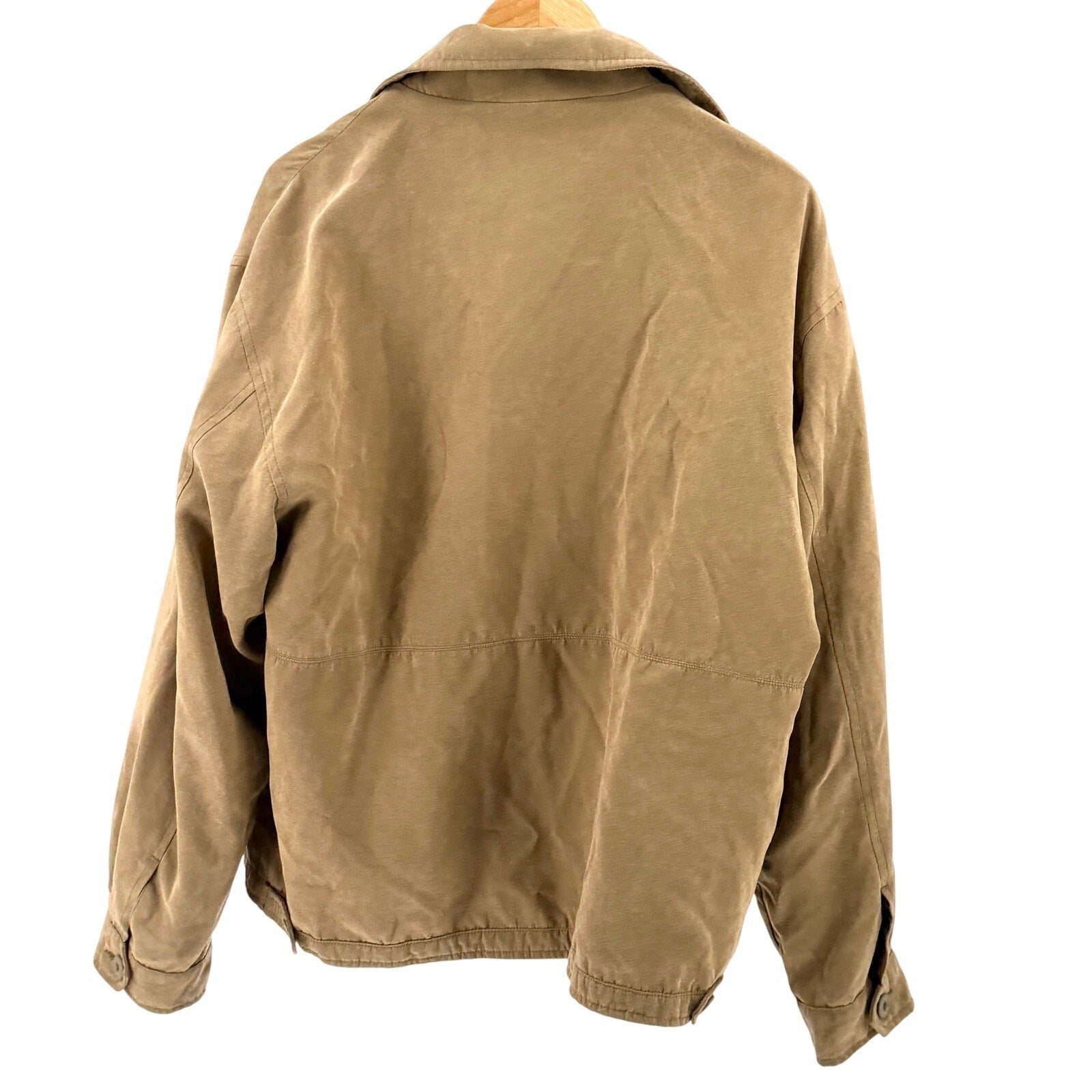 Geoffrey Beene Tan Faux Suede Minimalist Zip Up Harrington Bomber Jacket