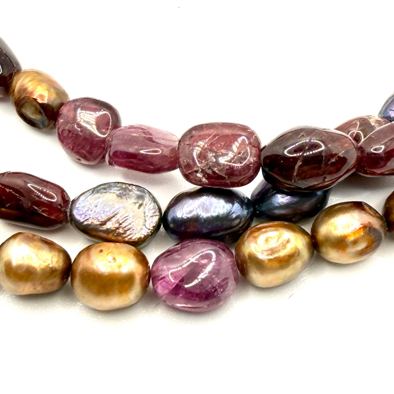Vintage 90s Pink Tourmaline Garnet Pearl Layered Statement Necklace