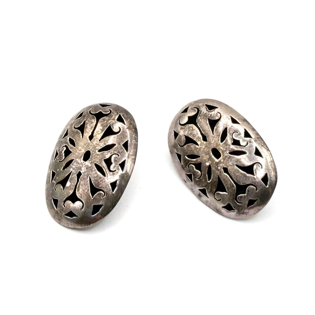 Vintage 90s Stamped Sterling Silver Mexico Taxco Openwork Filigree Earrings