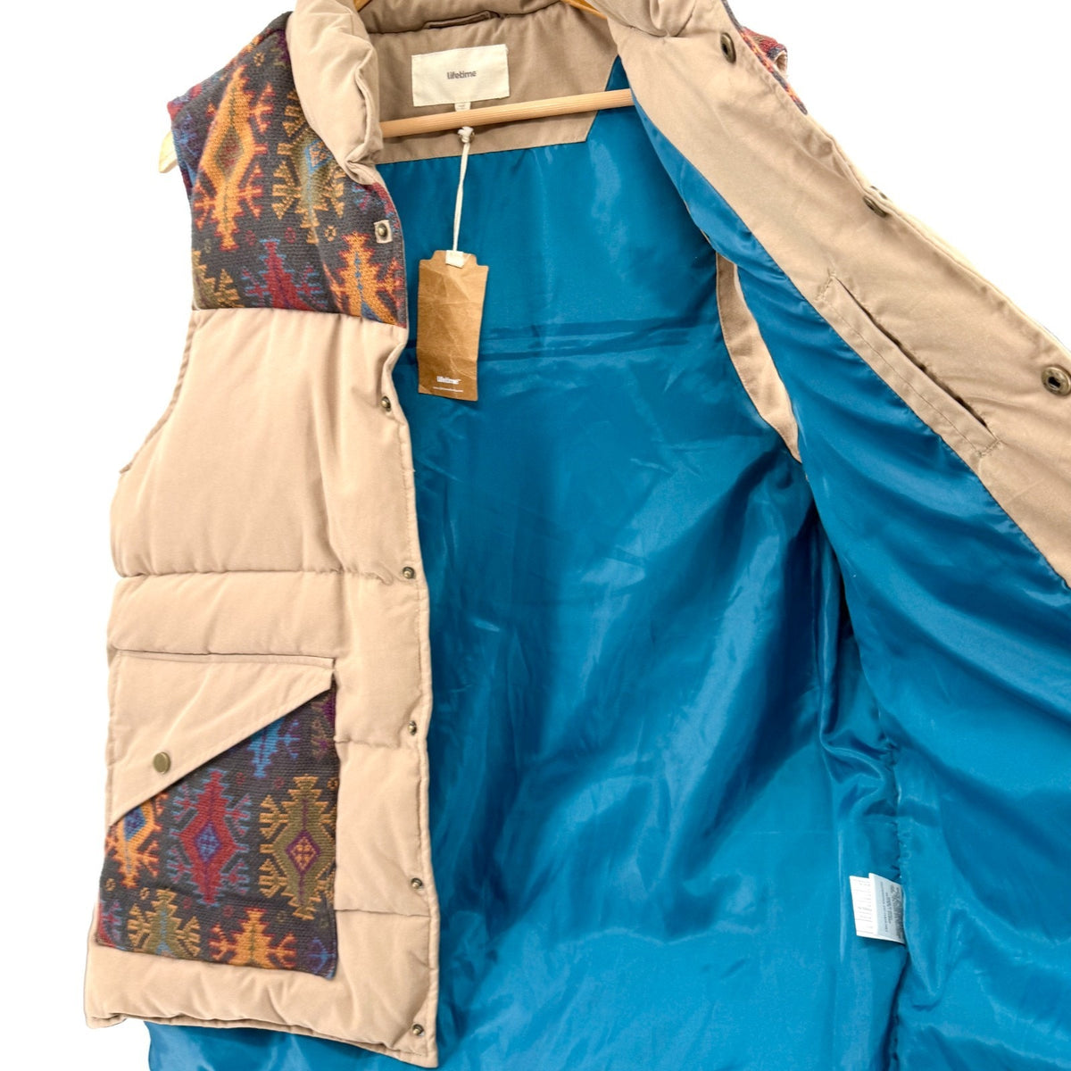 NWT Lifetime Collective Sand Aztec Print Down Puffer Vest