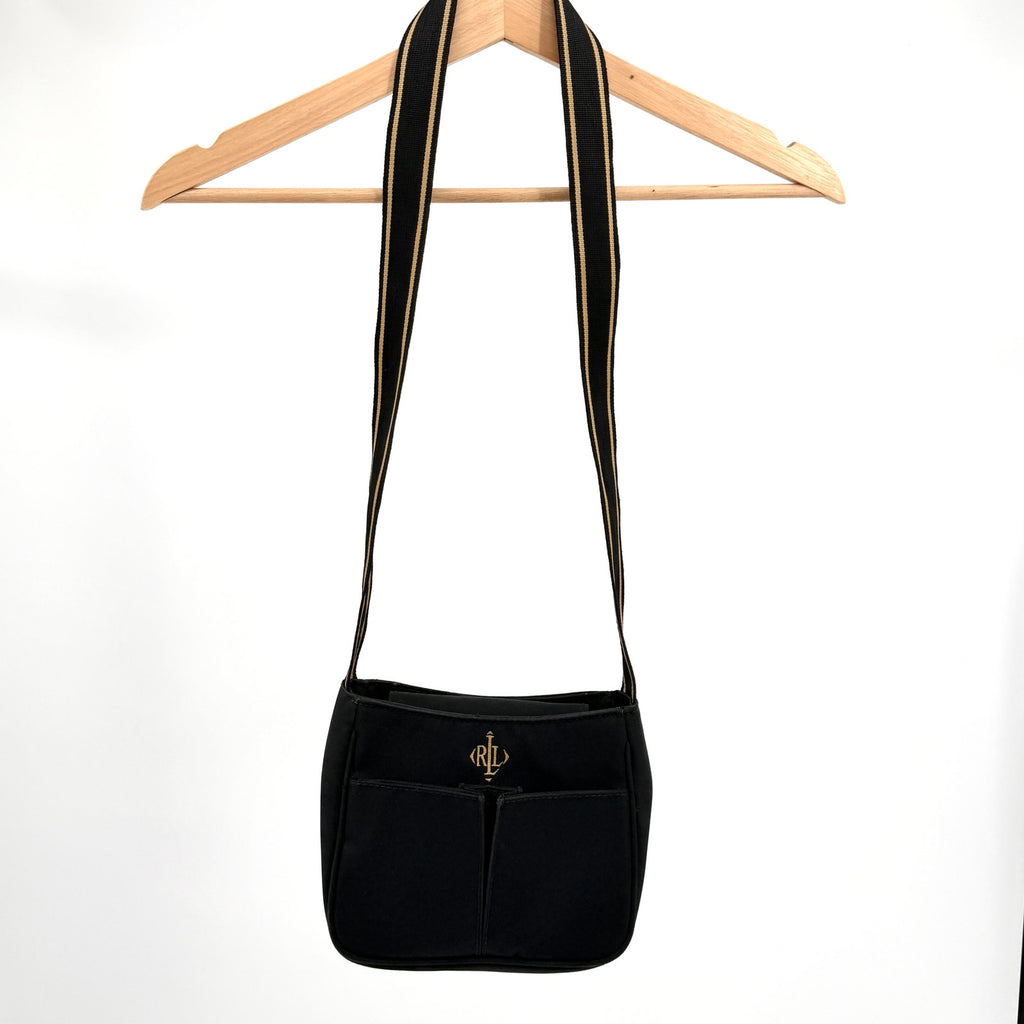 Lauren Ralph Lauren Black Nylon Striped Strap Mini Shoulder Bag