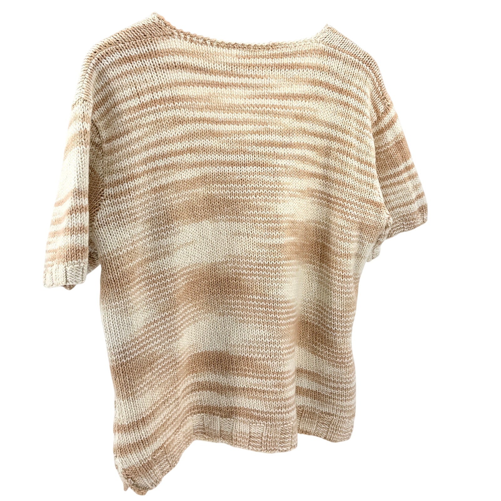 Vintage 80s Handmade Beige Cream Striped Scoop Neck Short Sleeve Sweater