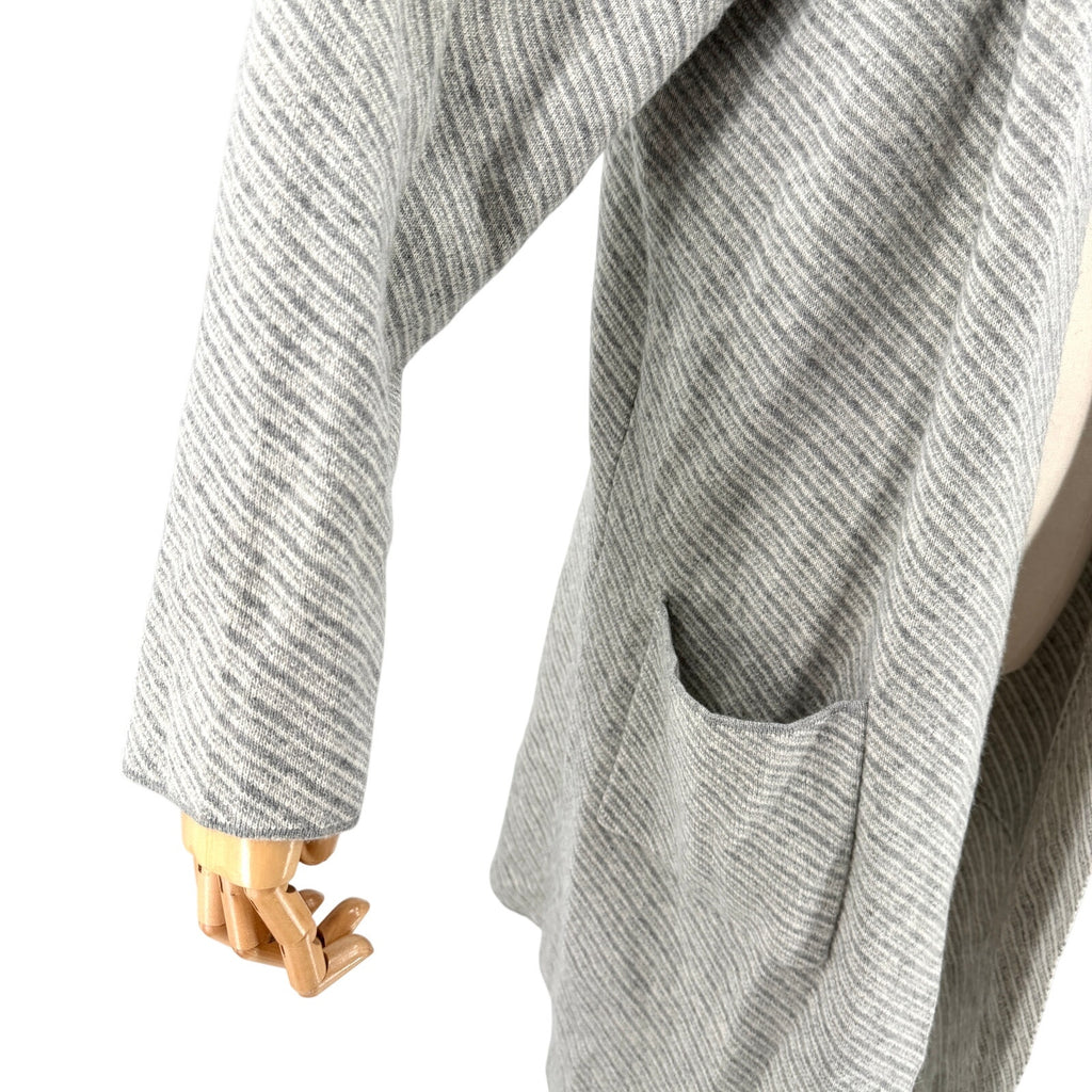 Tahari Gray Striped 100% Cashmere Hooded Cardigan Sweater