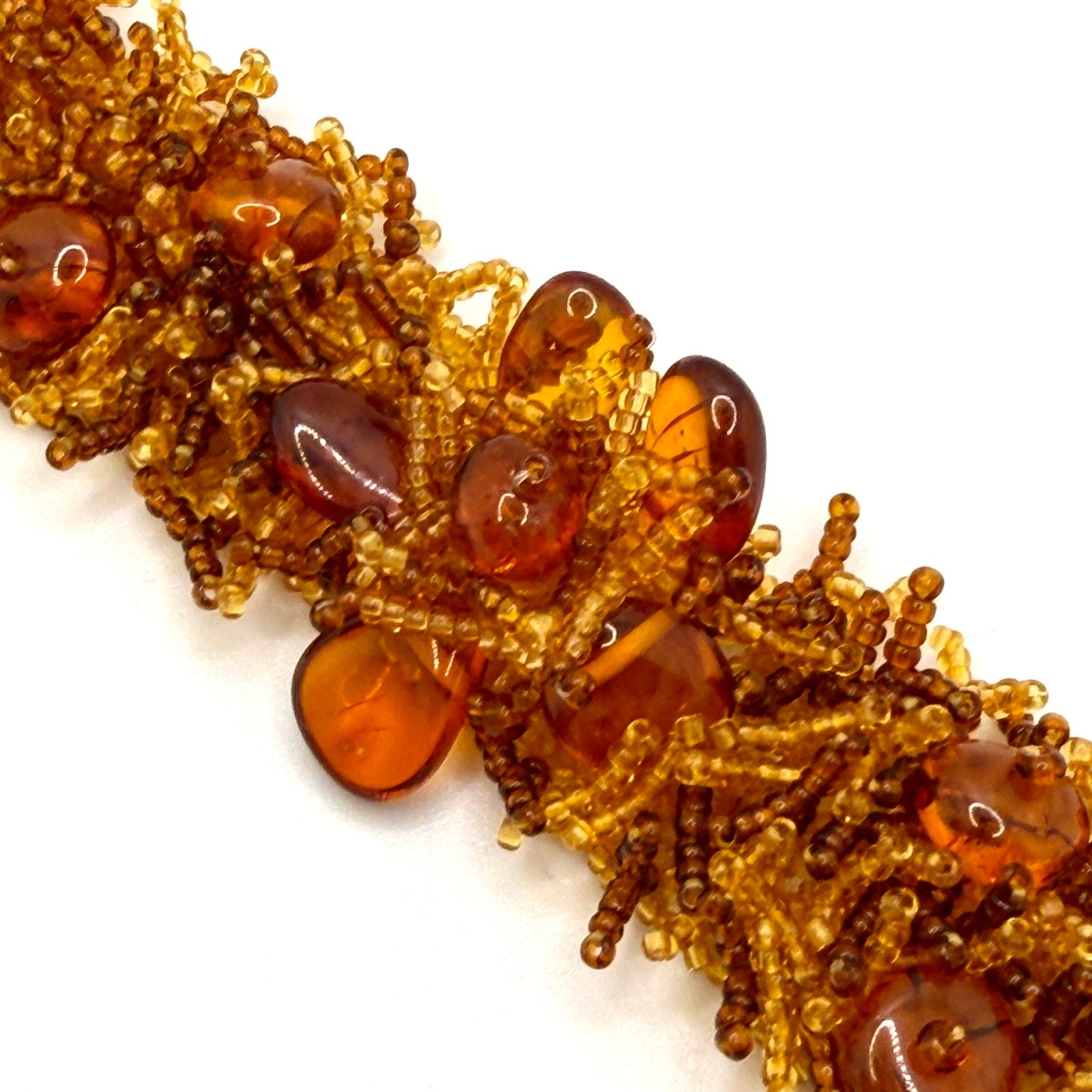 Vintage 90s Amber Gemstone Shag Fringe Beaded Statement Bracelet