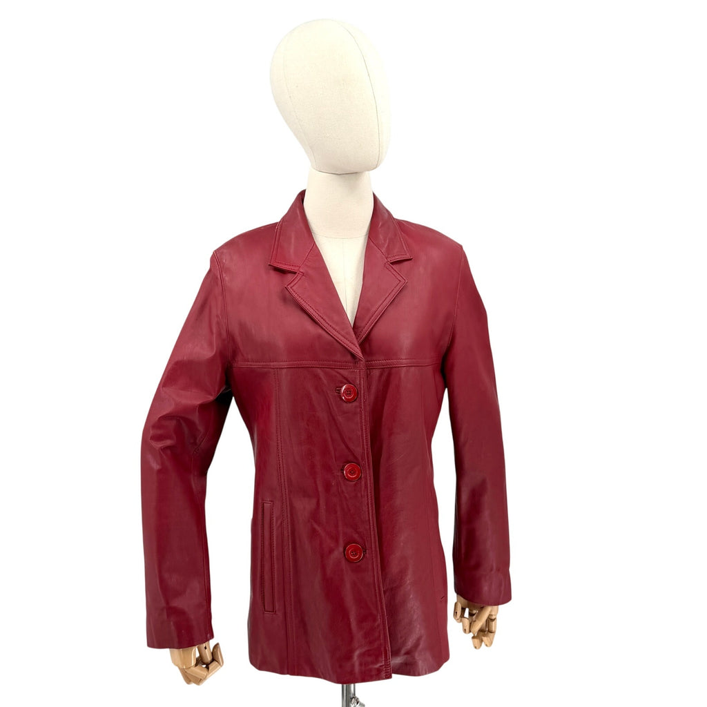 Vintage 90s Dream Wear Mel Polo Red Genuine Leather 3 Button Blazer Jacket