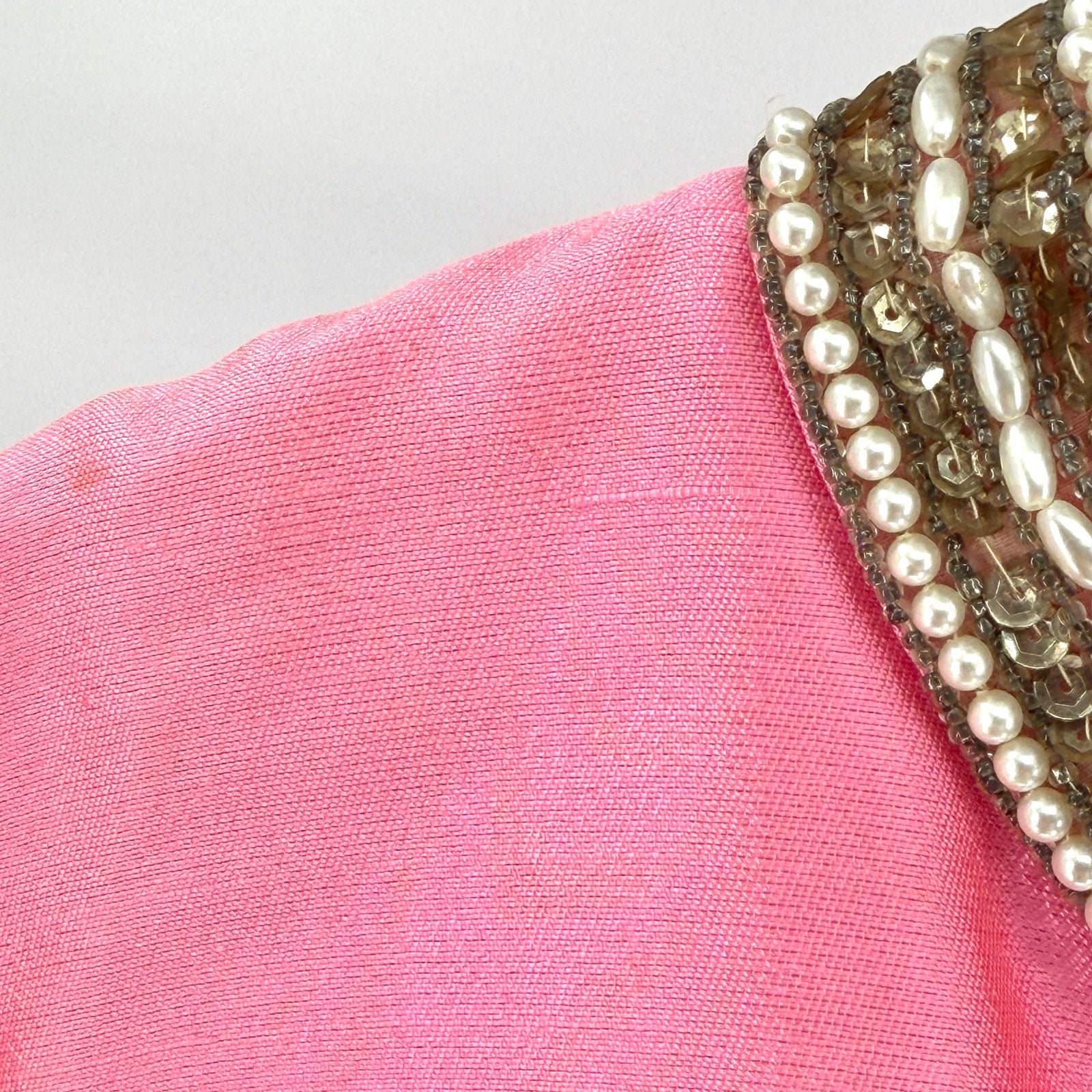 Vintage 60s Beaded Faux Pearl Iridescent Tunic Shift Dress