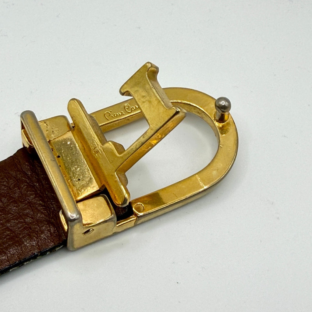 Vintage 80s Pierre Cardin Black Brown Leather Reversible L Buckle Belt