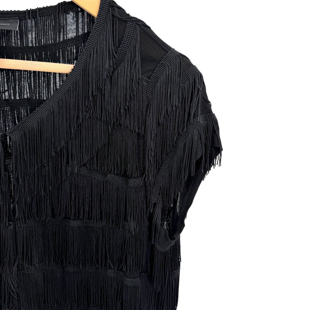Vintage Y2K INC Black Flapper Tiered Fringe Hook Front Cardigan Top
