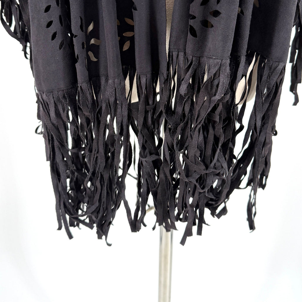 Choies Black Laser Cut Fringe Ruana Shawl