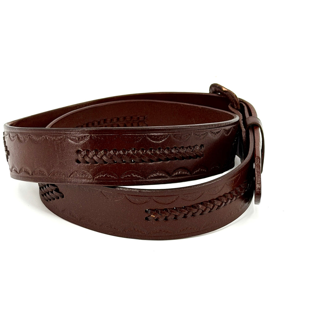 Vintage 80s Brown Genuine Leather Tooled Basketweave Western Belt