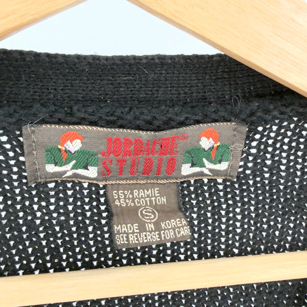 Vintage 90s Jordache Studio Black Leopard Print Vinyl Trim Cardigan Sweater