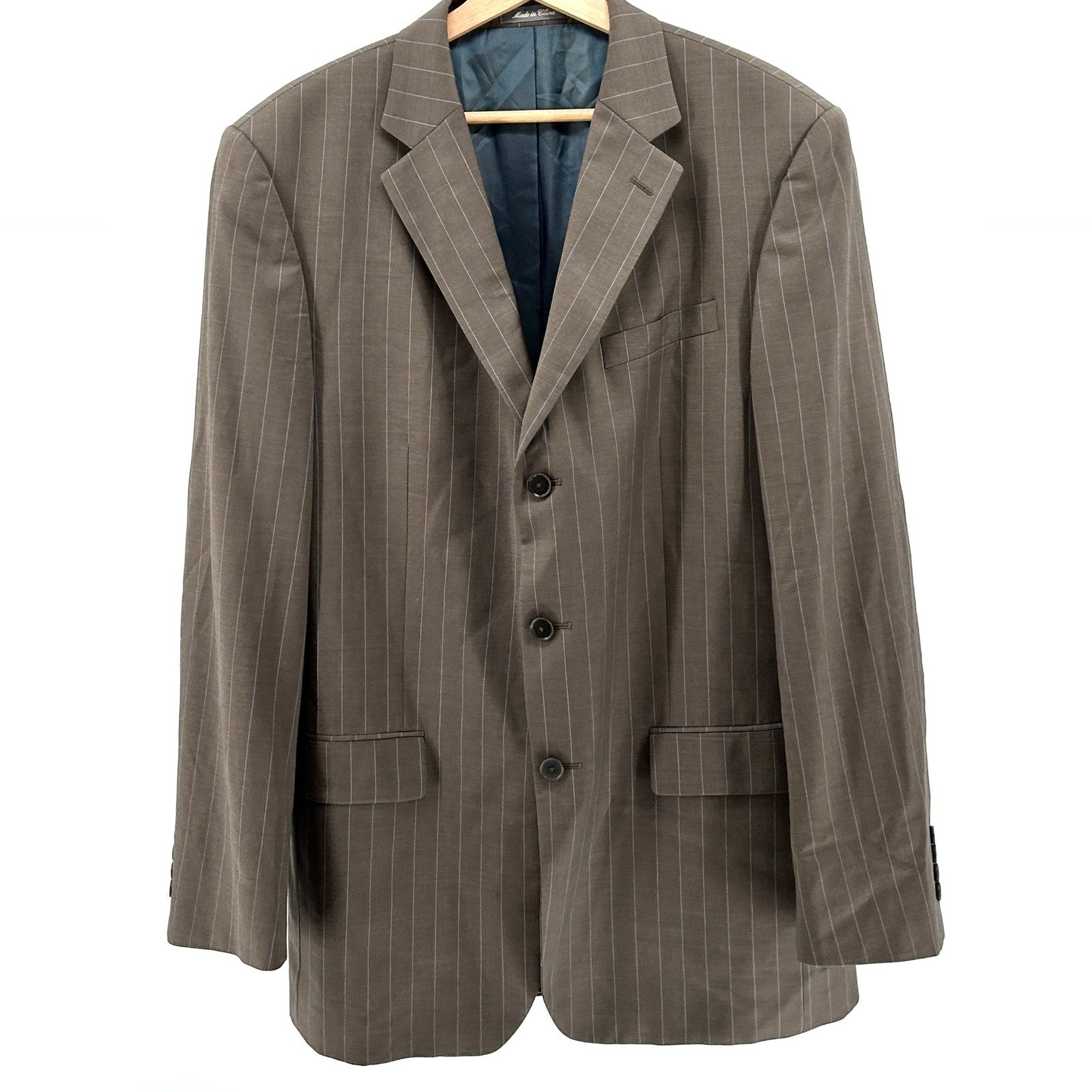 Vintage 90s Oscar de la Renta Brown Blue Pinstripe Blazer