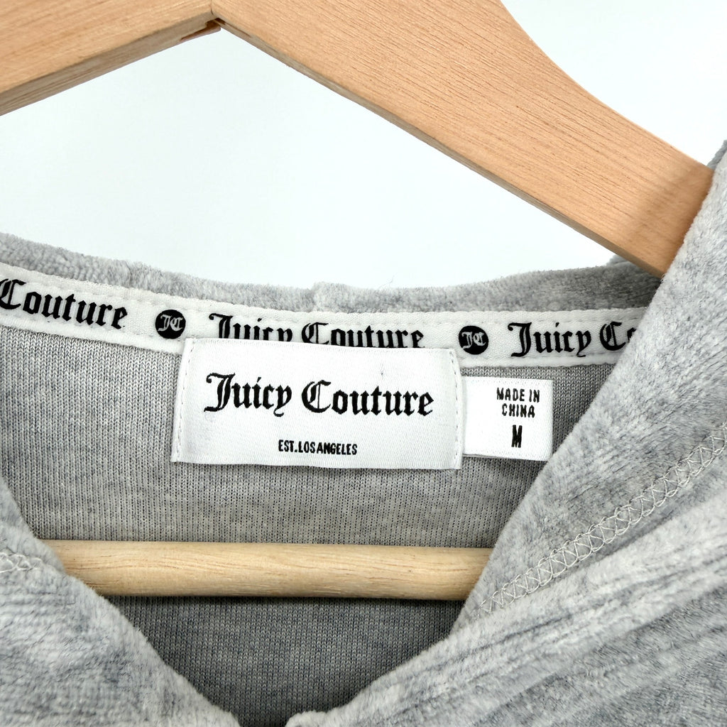 Juicy Couture Grey Velour Ruffle Cropped Half Zip Hoodie