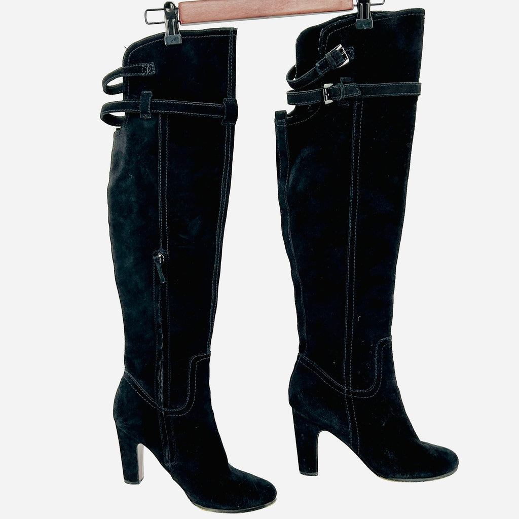 Sam Edelman Black Suede Buckle Detail Sexy Over-The-Knee Boots