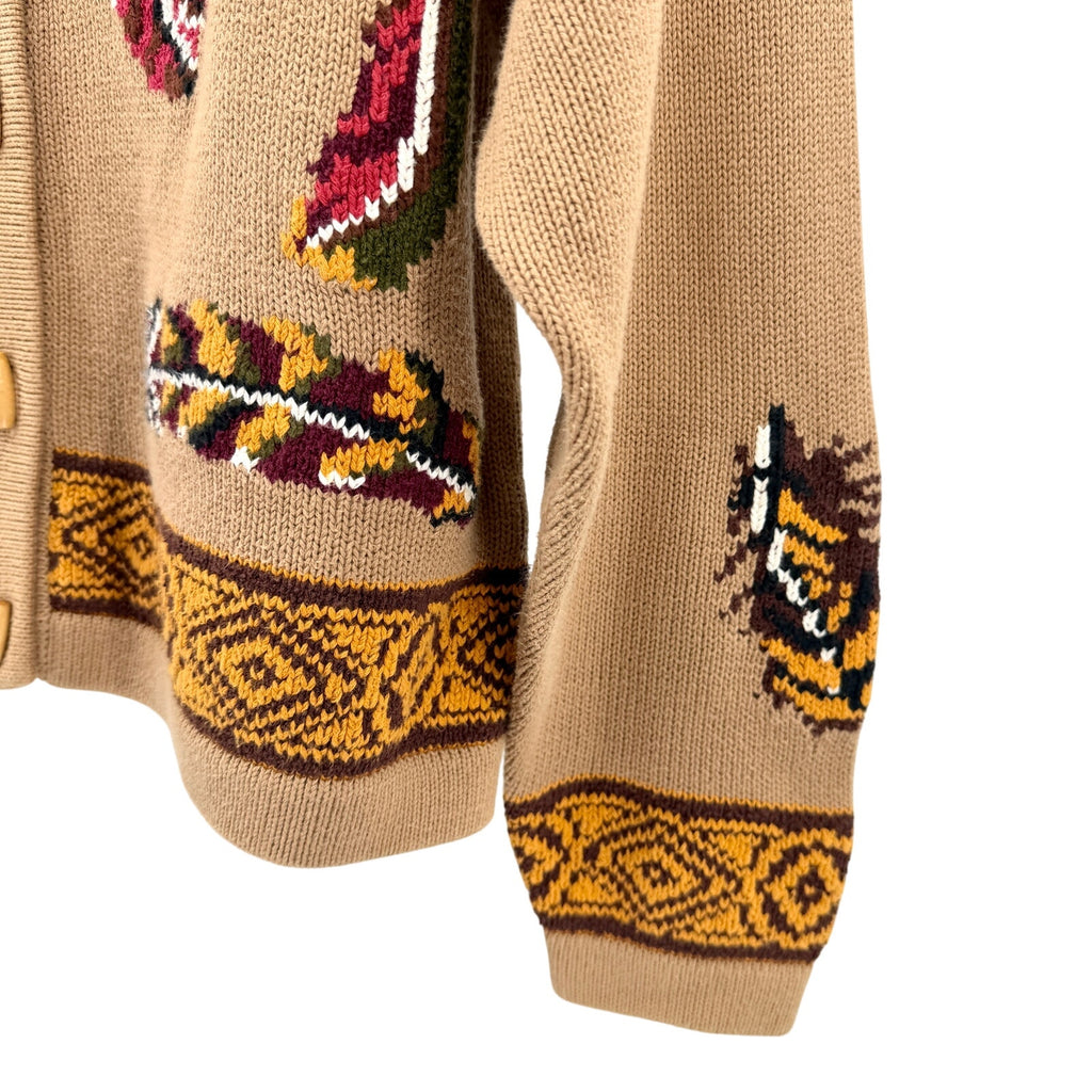 Vintage 90s First Issue Tan Brown 100% Cotton Toggle Knit Cardigan