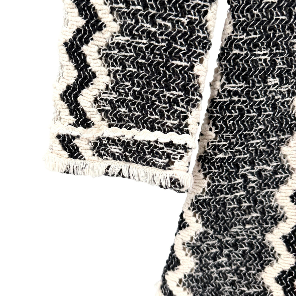 Calypso St Barth Black Cream Chevron Crochet Lace Up Tassel Tunic Mini Dress